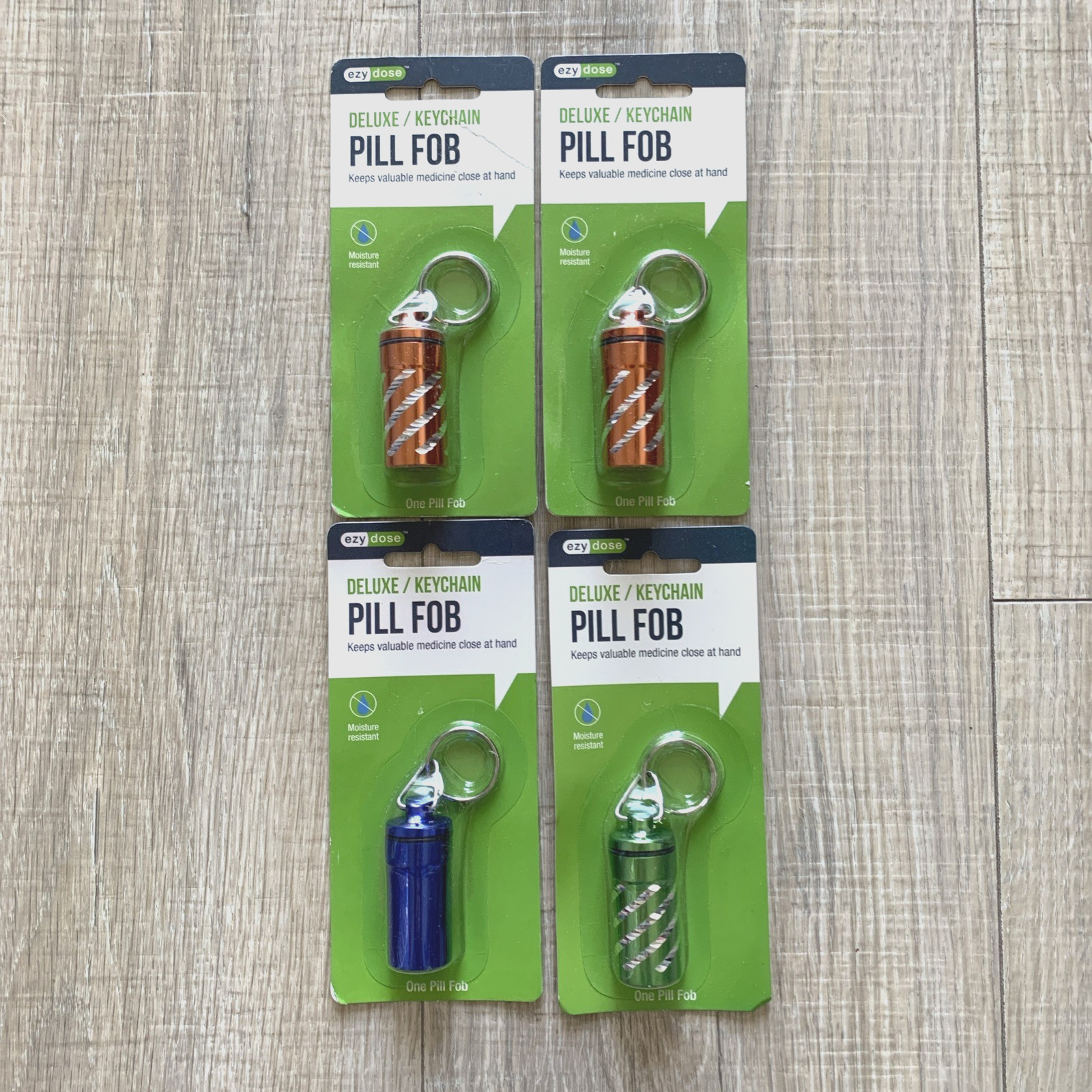 Lot 4 Ezy Dose Pill Fob Keychain Reminder Box Case Medicine Airtight Seal 68133