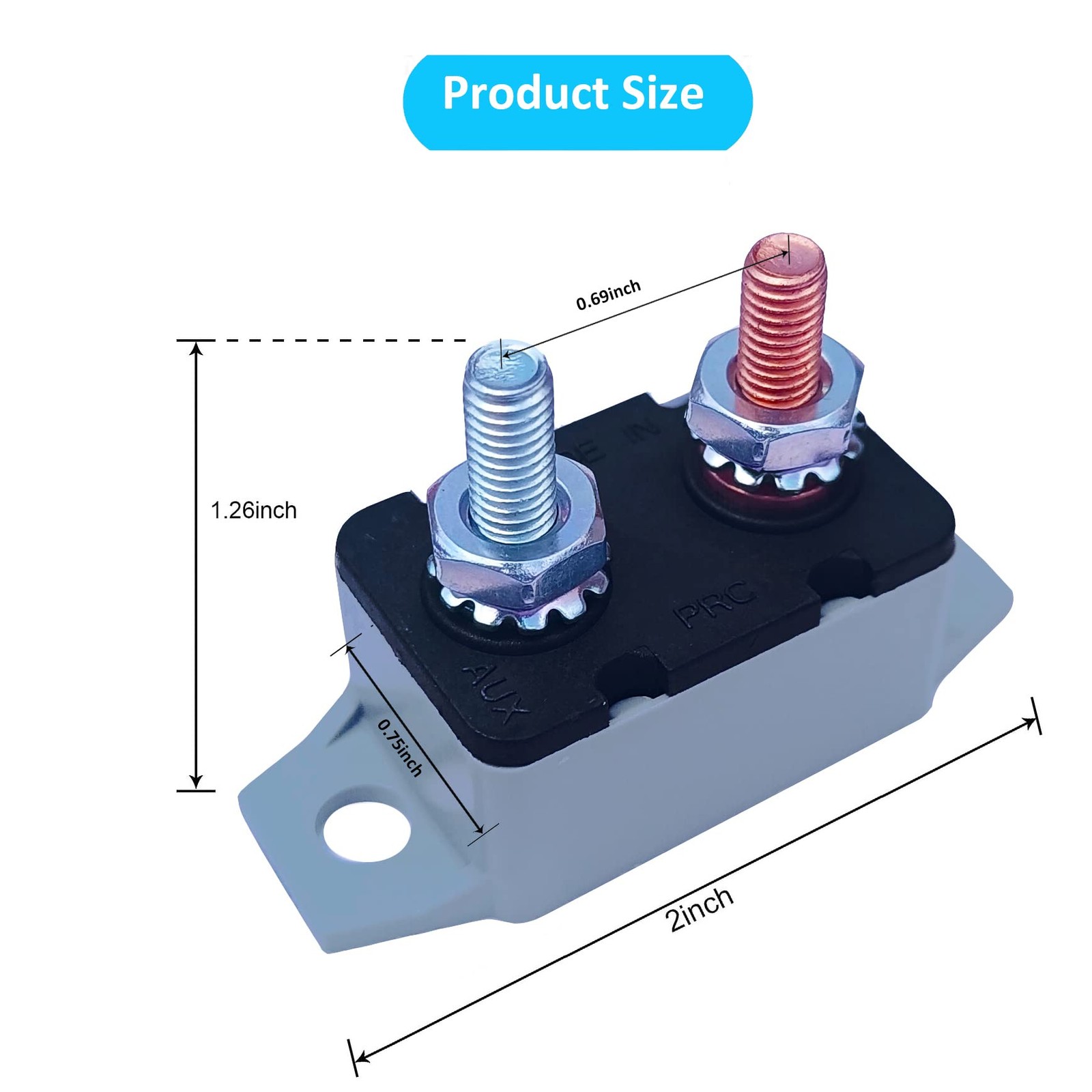 Stud Type Circuit Breaker Auto Reset Inline Fuse Inverter Waterproof 30 Amp