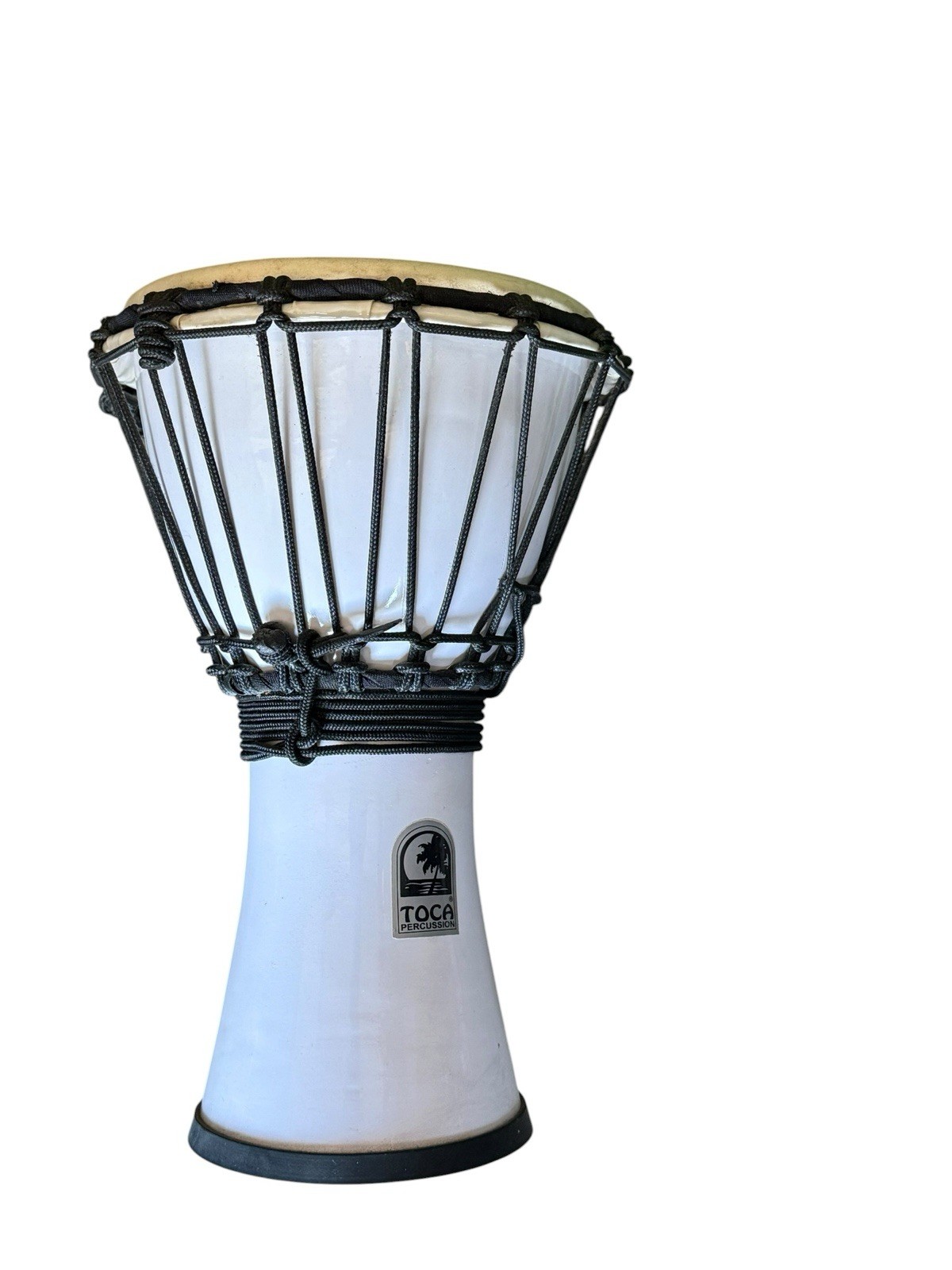 Toca Djembe Hand Percussion Drum White Black Rope Tuned 12 Inch Logo