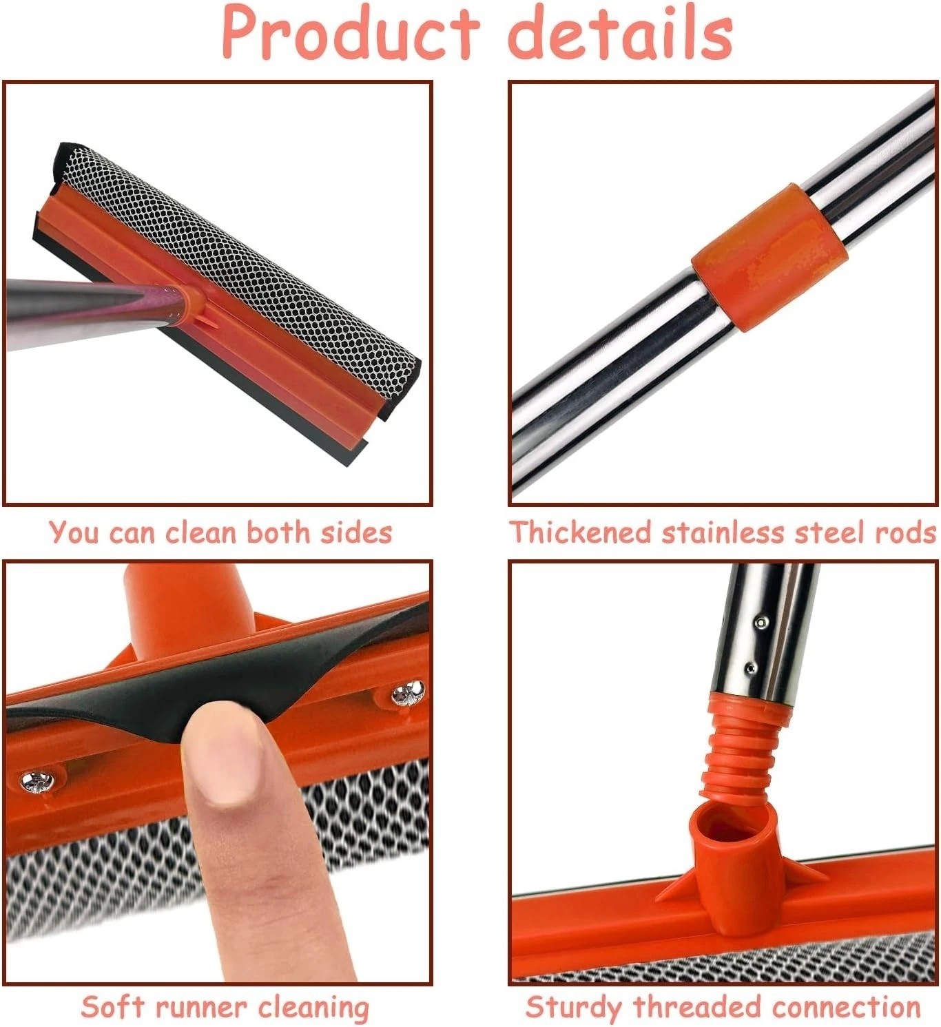 Window Squeegee Cleaner Tool Extension Pole 58" Telescopic Washing Equipment