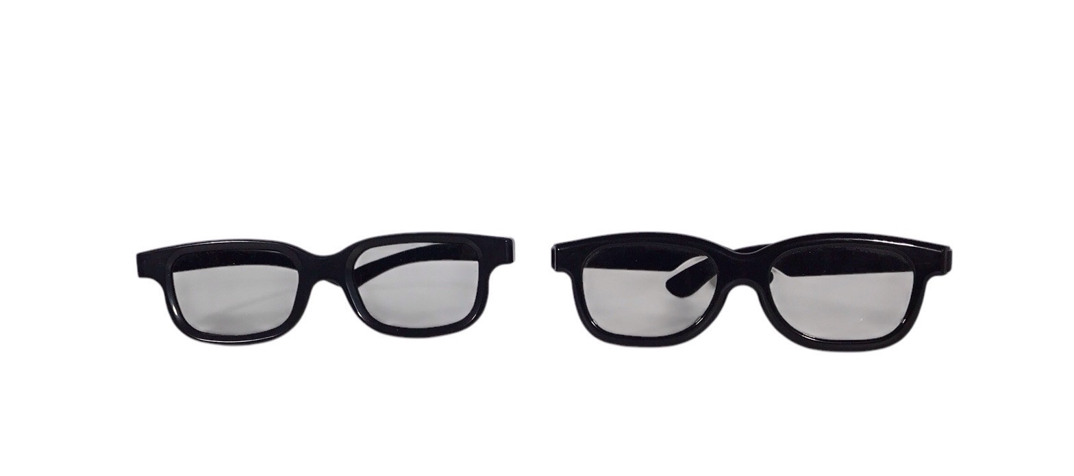Real D Passive 3D Glasses Set of 2 Black Plastic Frames One Size Fits Adults