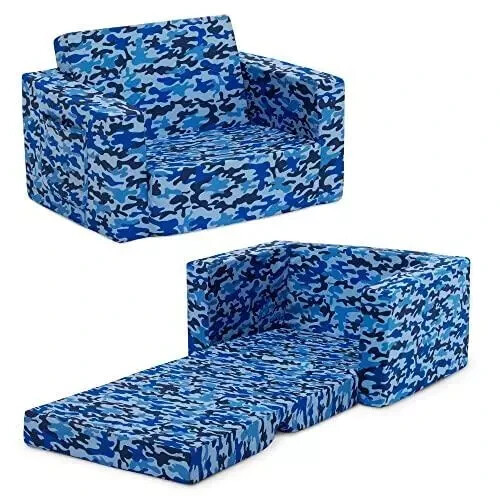 Delta Children Cozee 2-in-1 Convertible Sofa to Lounger Flip Out Chair Blue Camo