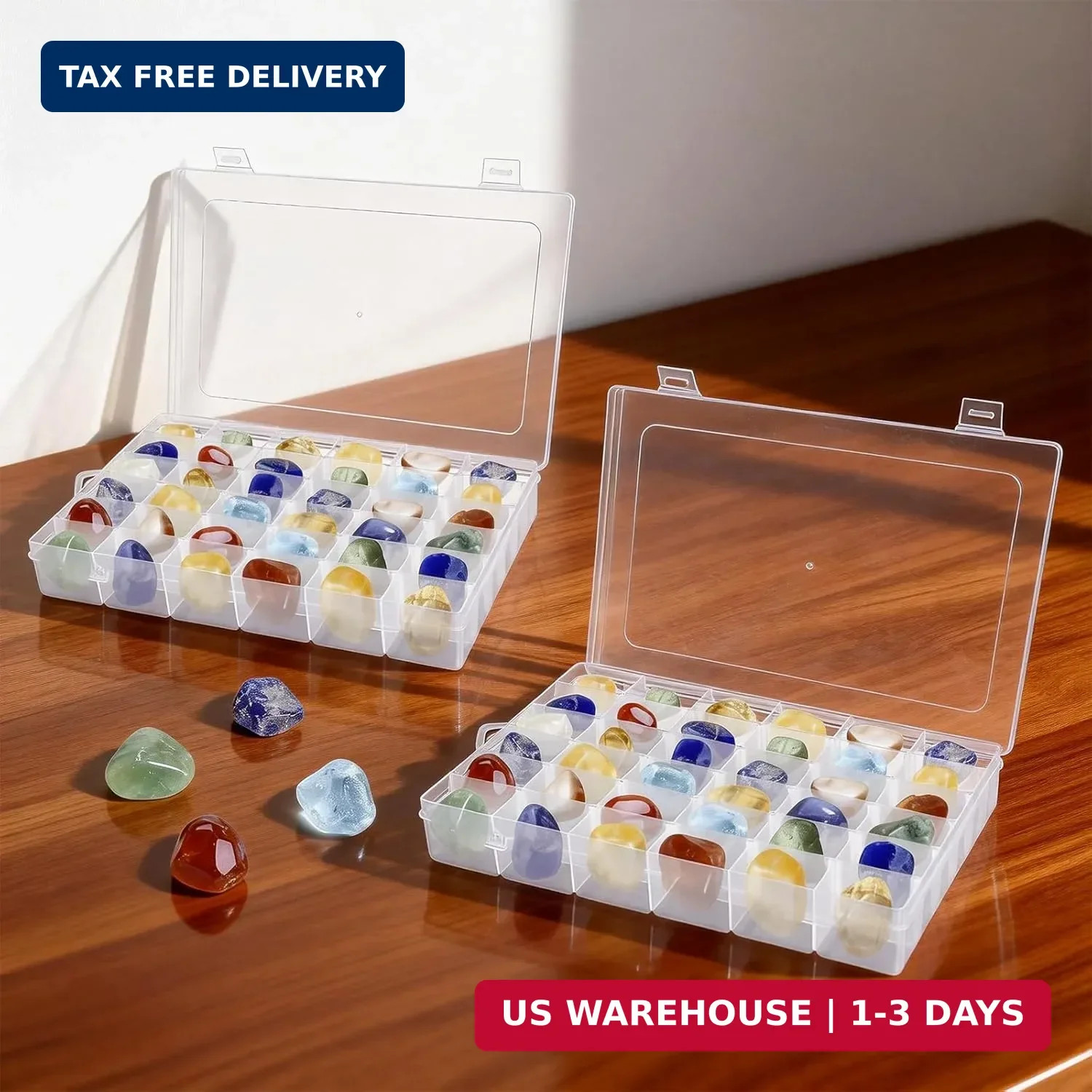 2 Pack Rock Collection Box, 36 Grids Rock Display Case with Adjustable Dividers,
