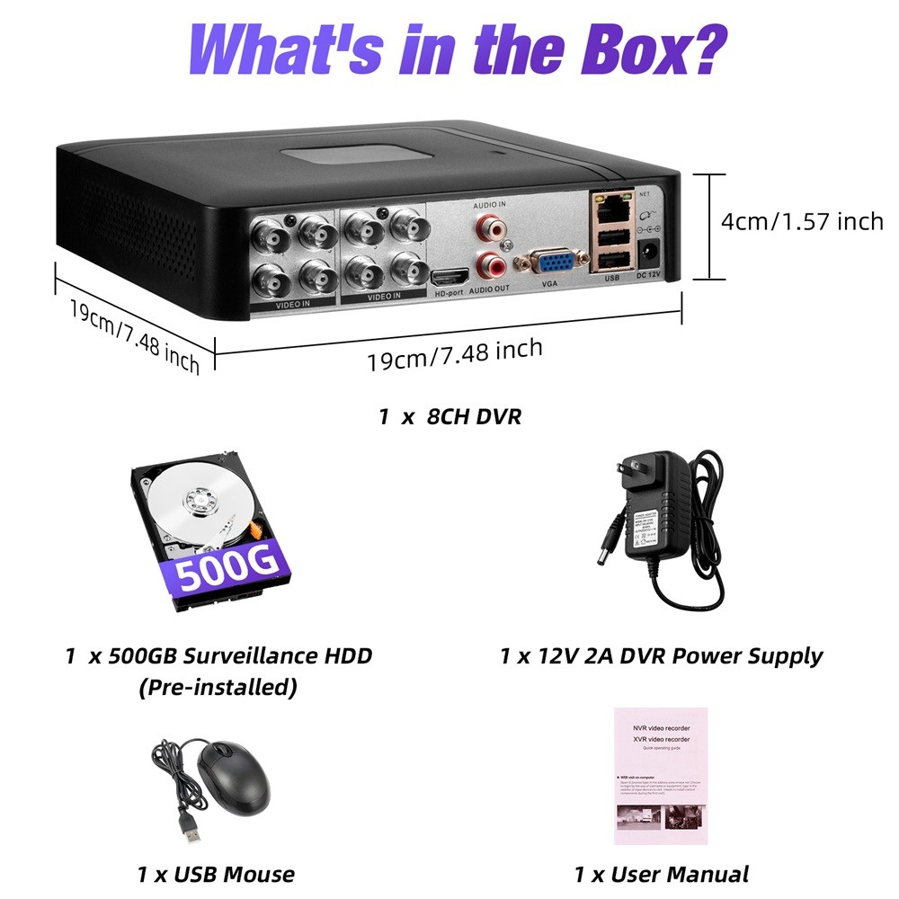 8CH 4-in-1 Digital Recorder Multi Format Cameras Compatible With 500GB Hard Disk