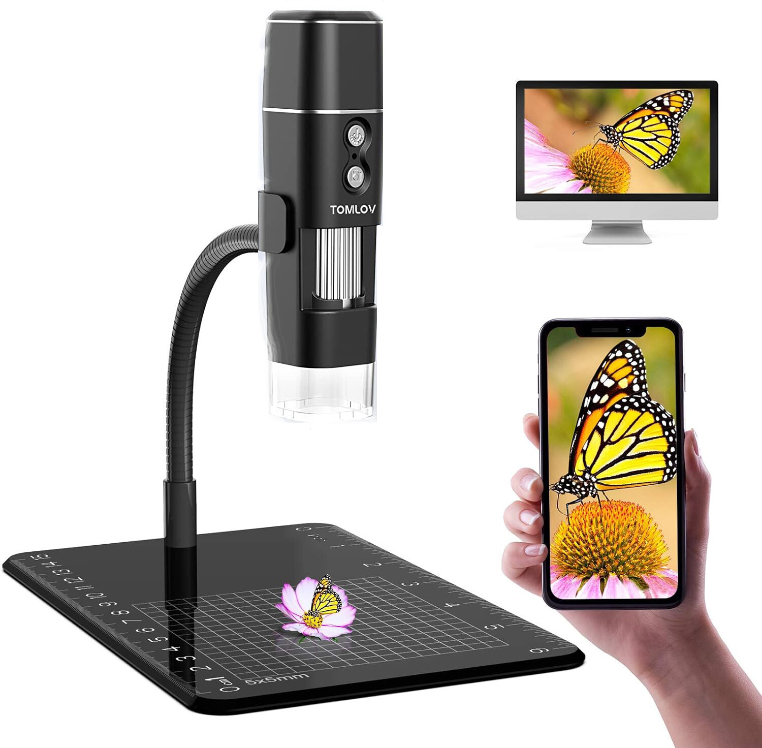 TOMLOV DM1 WiFi Wireless Digital Microscope 1000X 1080P HD USB Coin Microscope