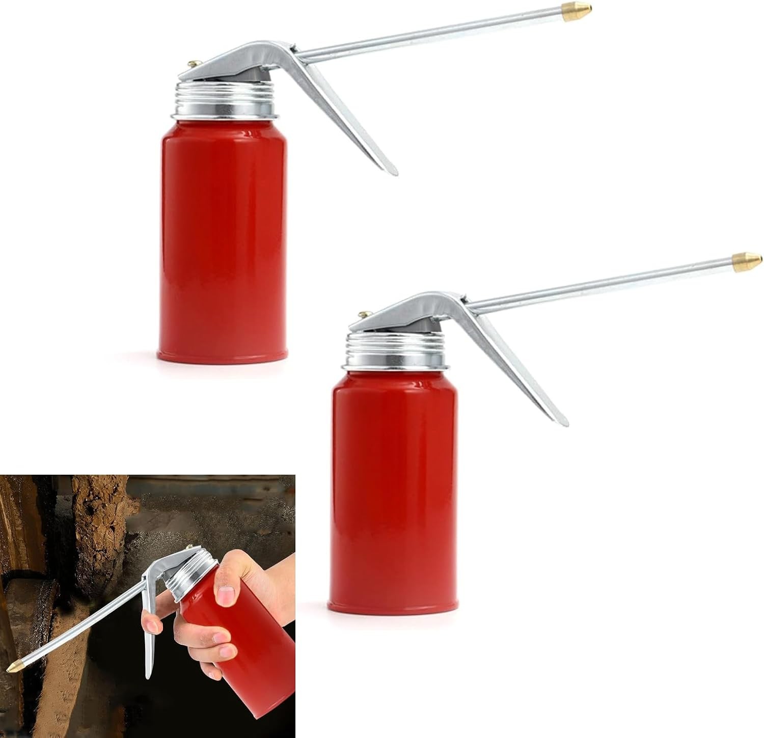 2 PCS Car Oil Can, Metal Pump Oil Can, Motor Oil Dispenser with Spout, 200 ML