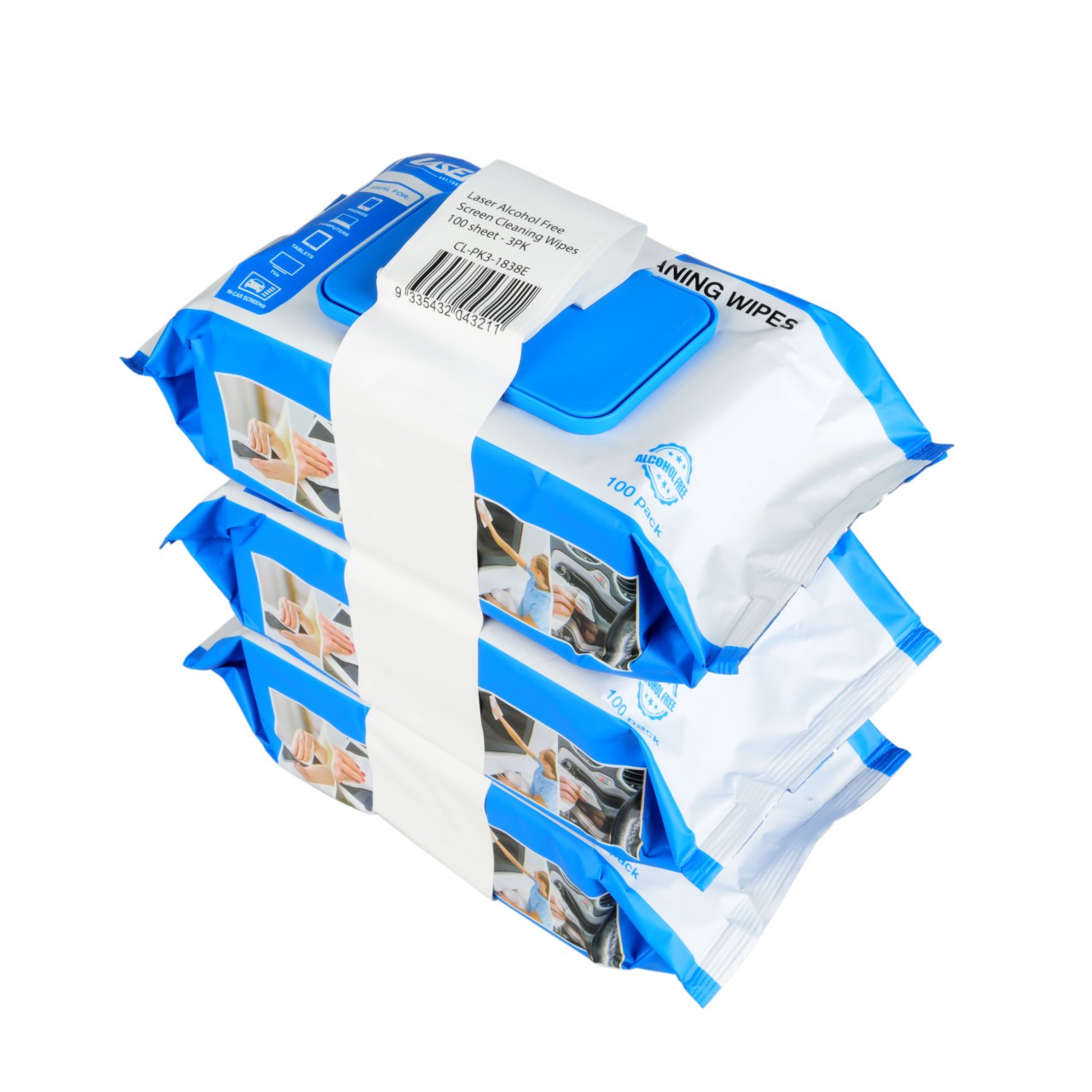 Laser 3PK Screen Cleaning Wipes 100pk Alcohol Free Safe for TVs Phones Tablets