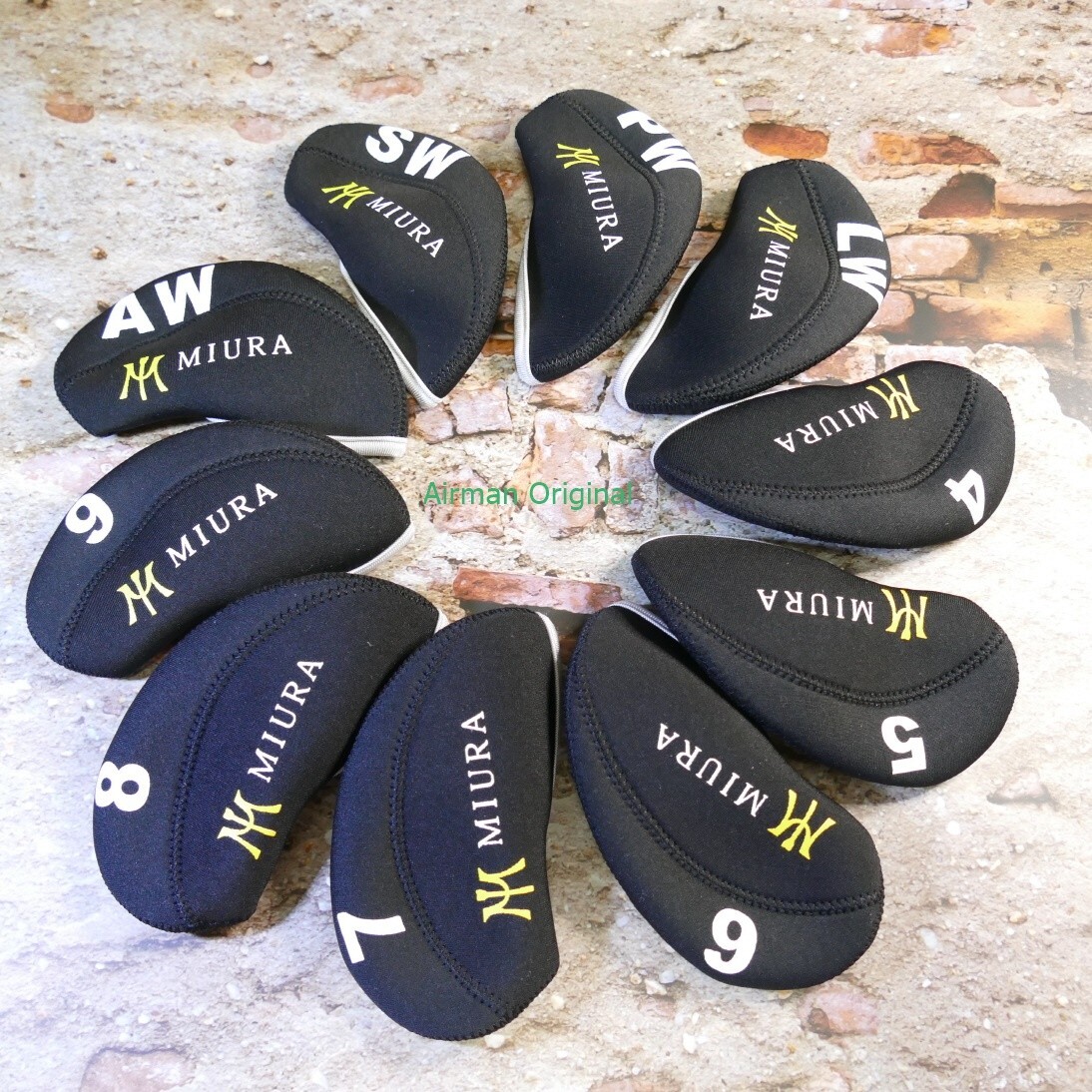 Golf Protective Iron Cover Miura Black color 10 piece One Set Headcover Neoprene