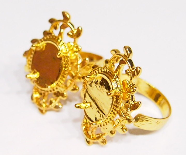 6 - 14x10mm Shiny Gold Victorian Deco Loop & Leaves Adjustable Ring Settings