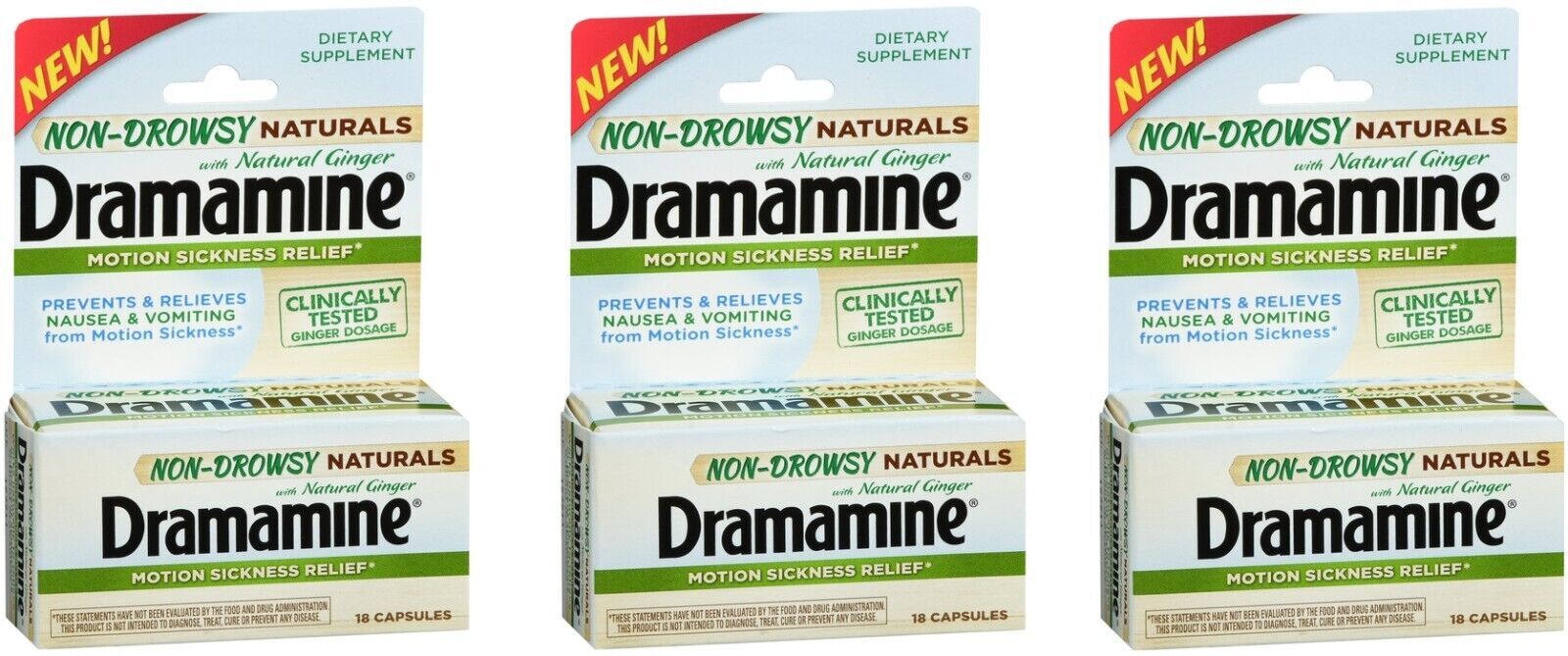 Dramamine Non Drowsy Naturals Capsules 18ct (3 Pack)