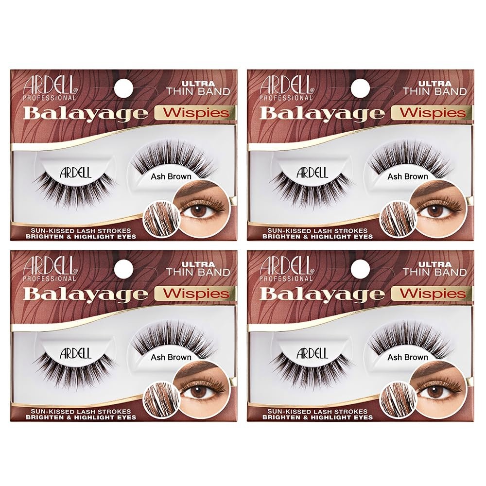 Ardell Balayage Wispies False Eyelashes - Ash Brown, Ultra thin band  pkg of 4