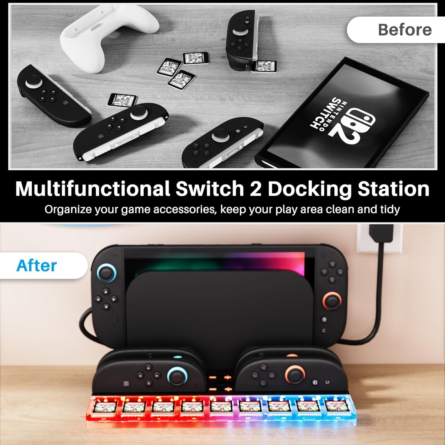 Charging Dock for Nintendo Switch 2 Console & Joy-Cons, 9 Game Slots+ Screen Pr