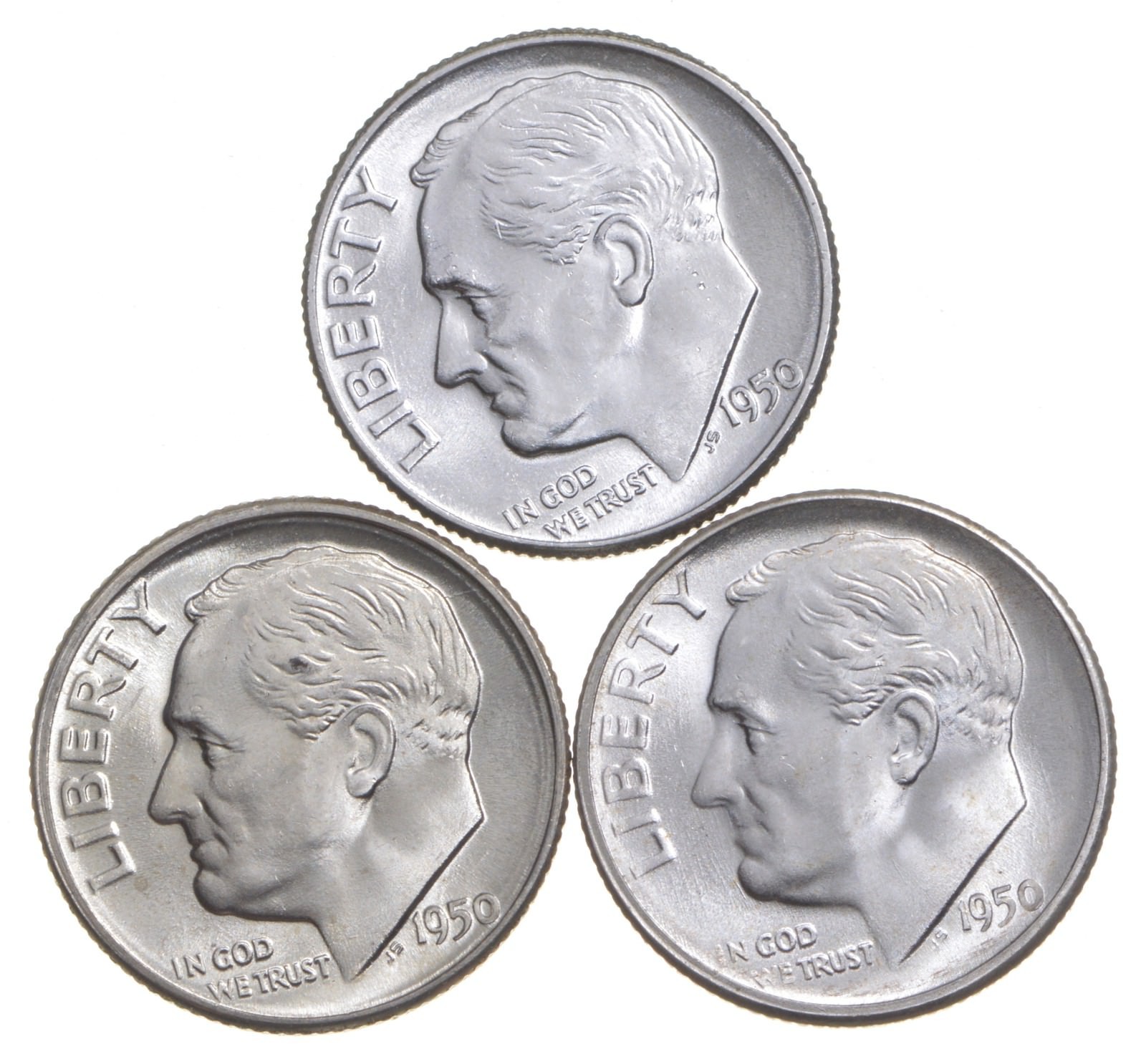 Choice Unc 1950 P+D+S Roosevelt Dime Gem BU Collection Lot Set