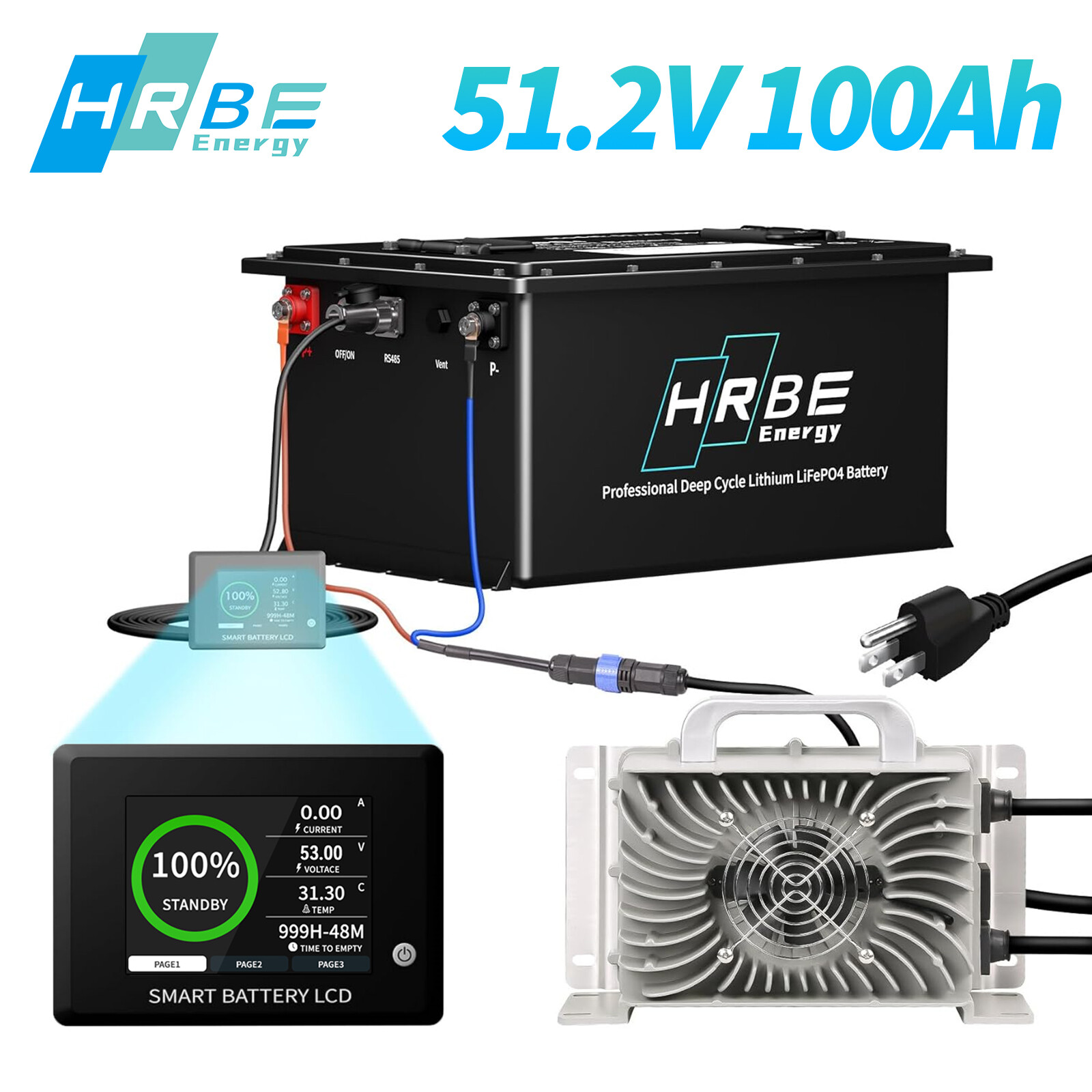 36V 105Ah 48V 105Ah Battery LiFePO4 Lithium Golf Cart 200A BMS + Monit + Charger