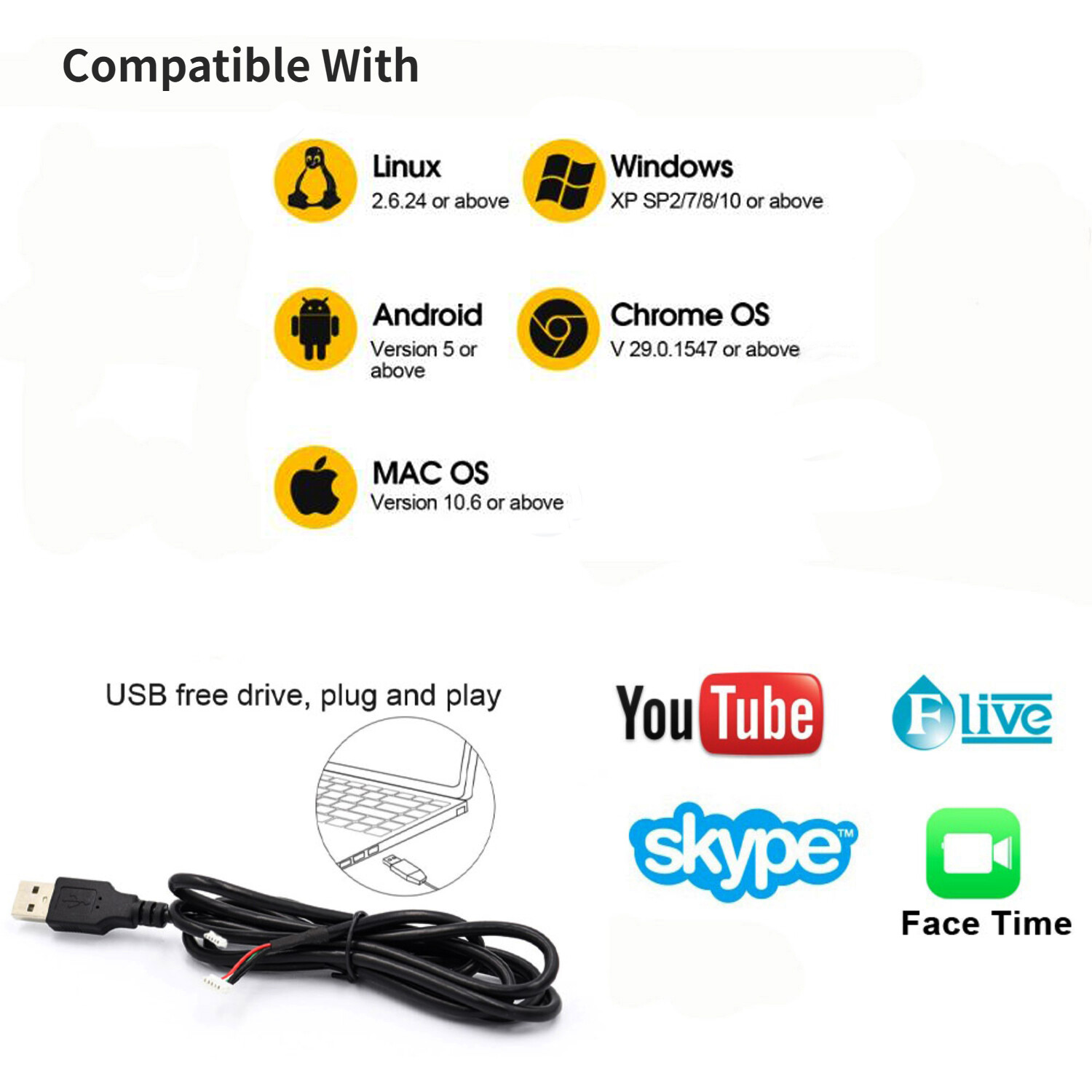 720P Camera Module USB Driveless 1MP 30FPS Webcam For Android Linux Windows