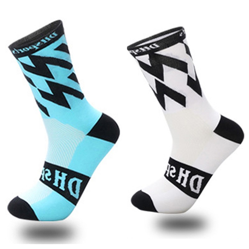 2Pairs Cycling Socks Riding Bicycle Bike Sports Ankle Socks XC MTB White Blue