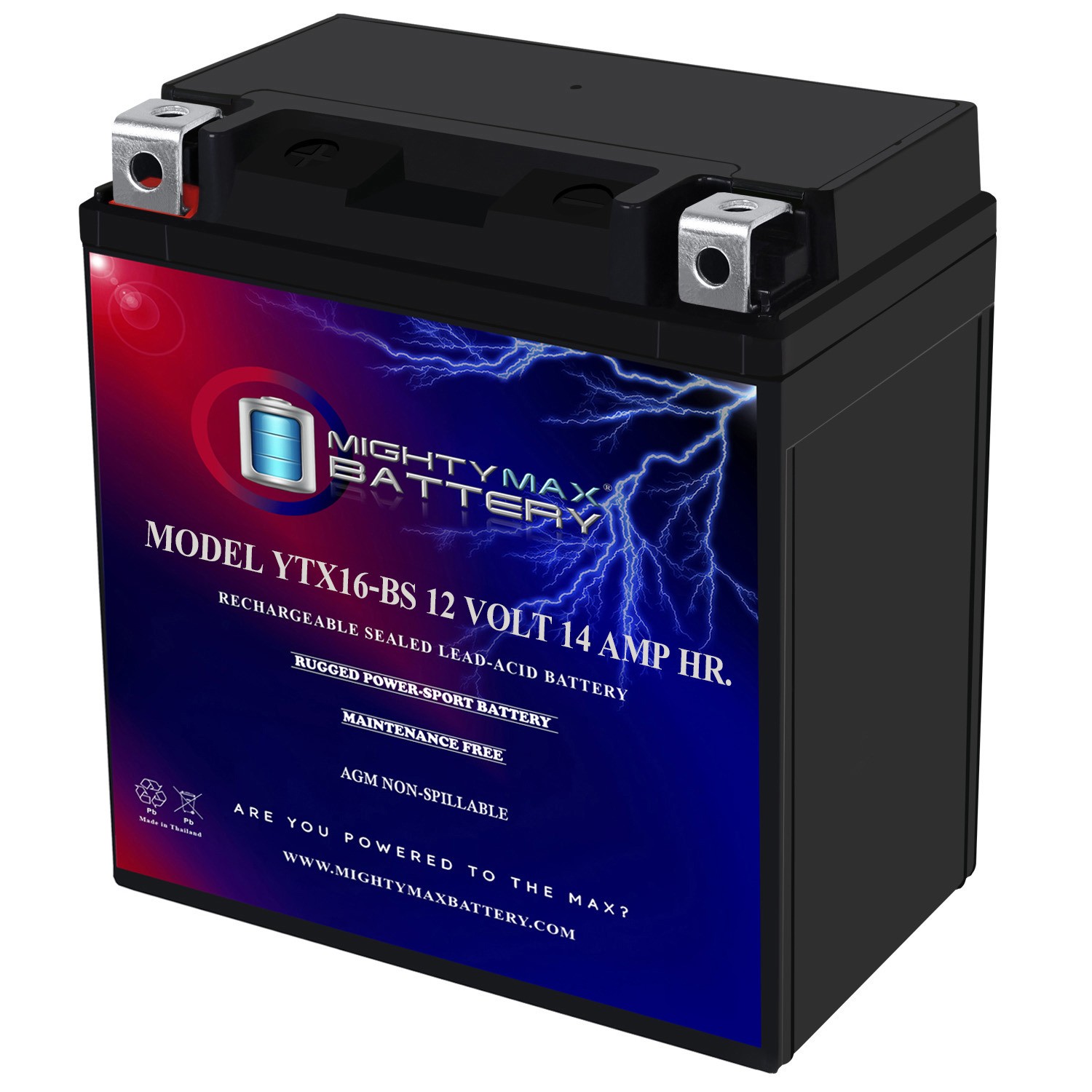 Mighty Max YTX16-BS 12V 14AH Battery for Suzuki LT-A500F Vinson Auto 4x4 02-03