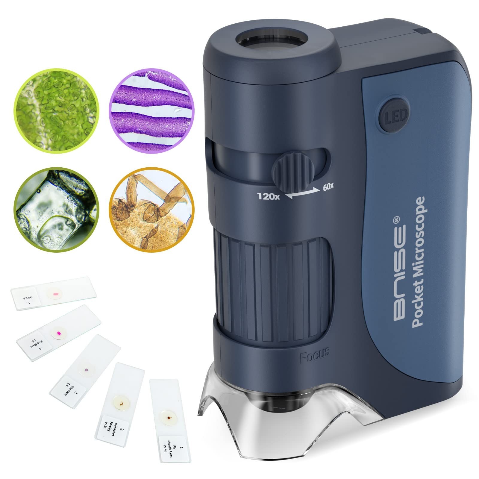 Pocket Microscope for Kids 60X-120X Handheld Science Learning Toy | LED Light, 5