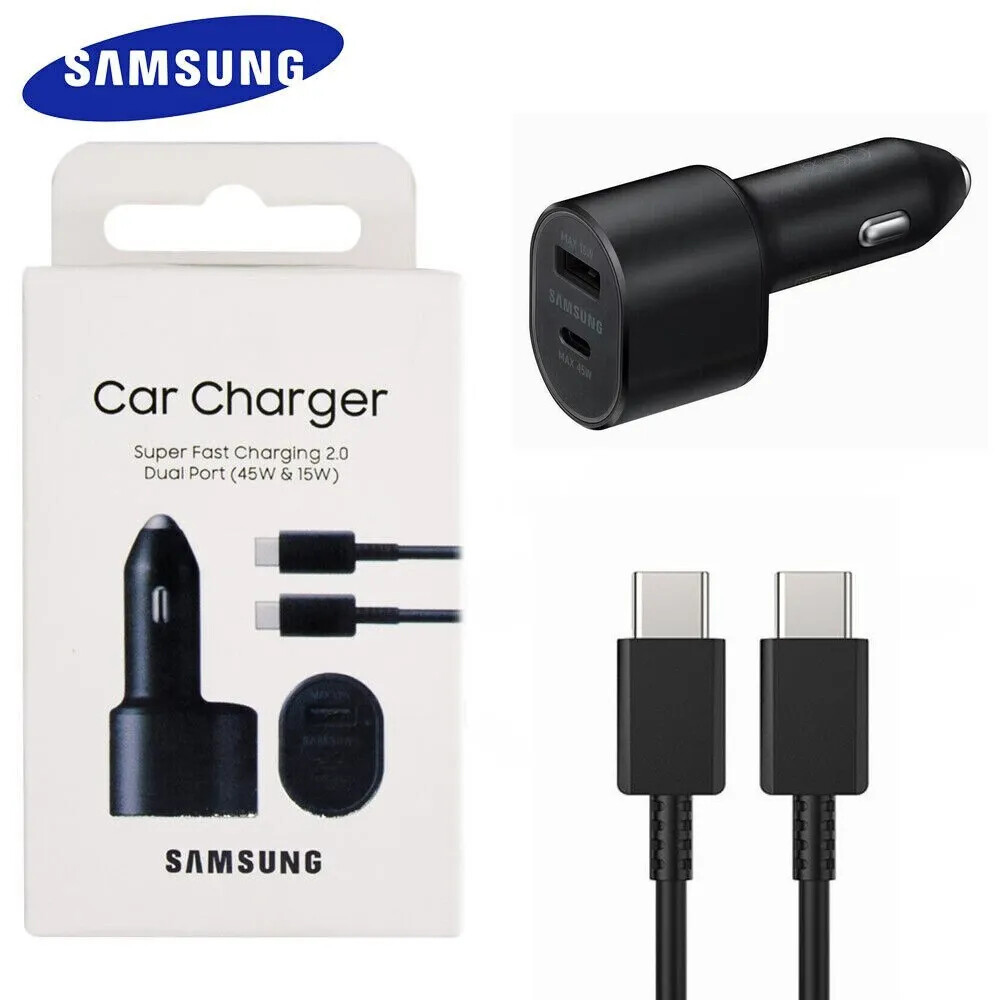 NEW Samsung 45W 2 Ports Super Fast Charging Dual Car Charger with Cable