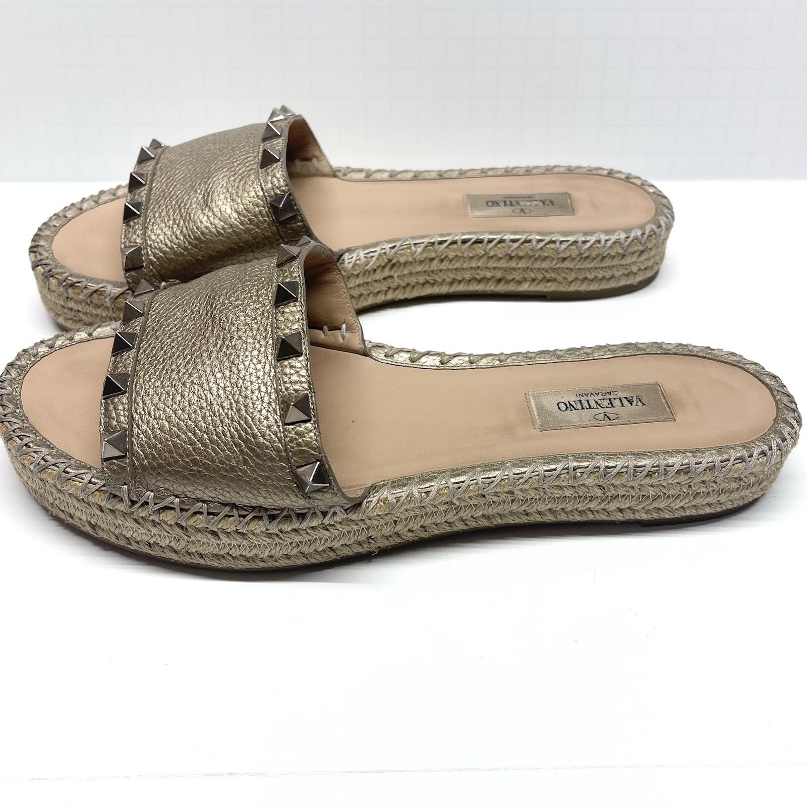 Valentino Garavani Women's Rockstud Double Espadrille Slide Sandals Size 39