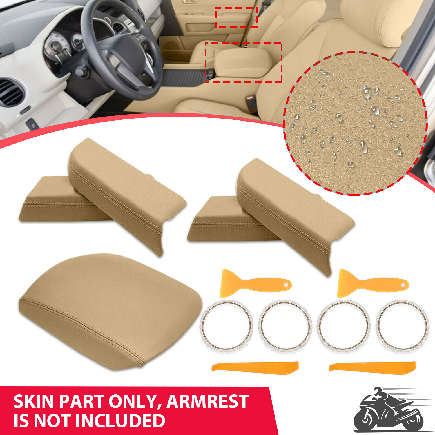 For Honda Pilot 2009-2015 4X Door Panel + Console Lid Armrest Cover Beige