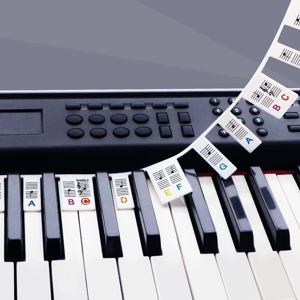 Removable Silicone Piano Key Stickers for 88~Key Keyboard, Beginner Set