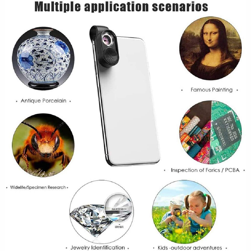 Pocket 100X Microscope Lens Mobile Phone High-Magnification LED Light For iPhone