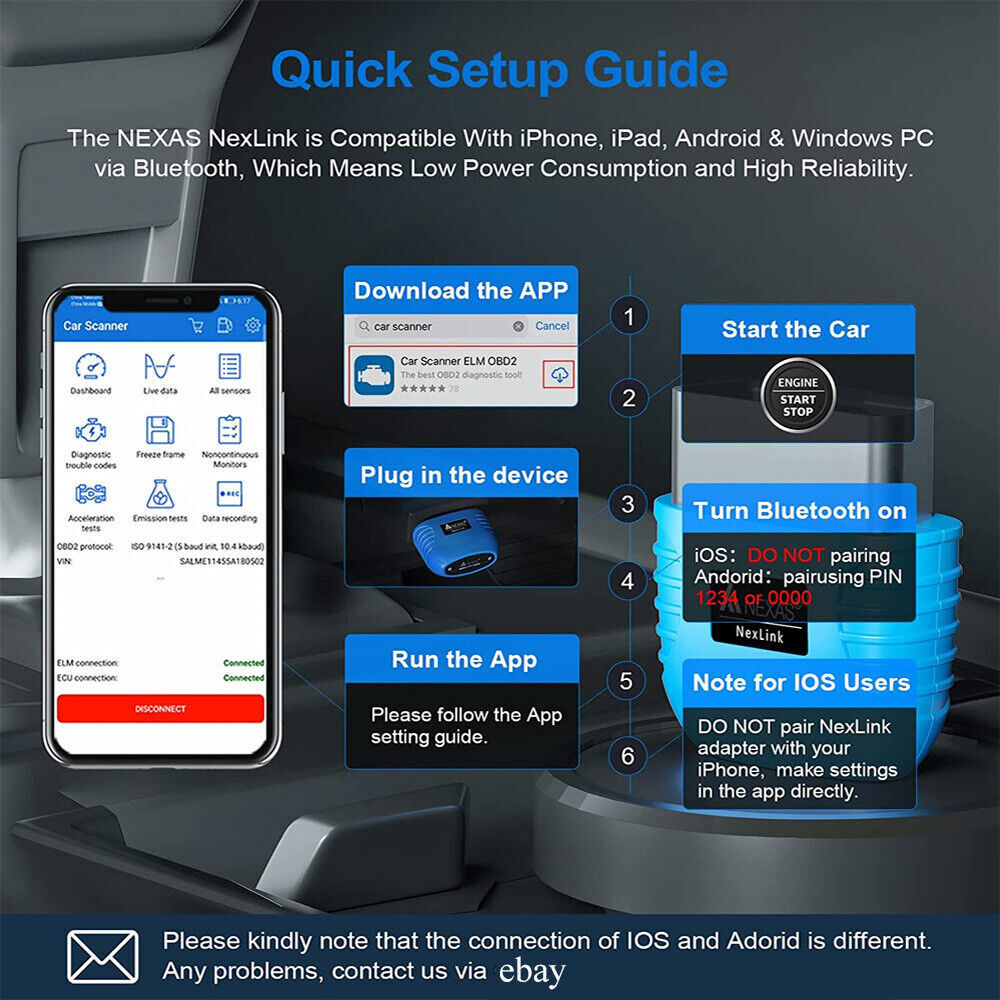 NEXAS OBD2 Scanner Car Code Reader Motorcycle Check Engine Light Bluetooth APP