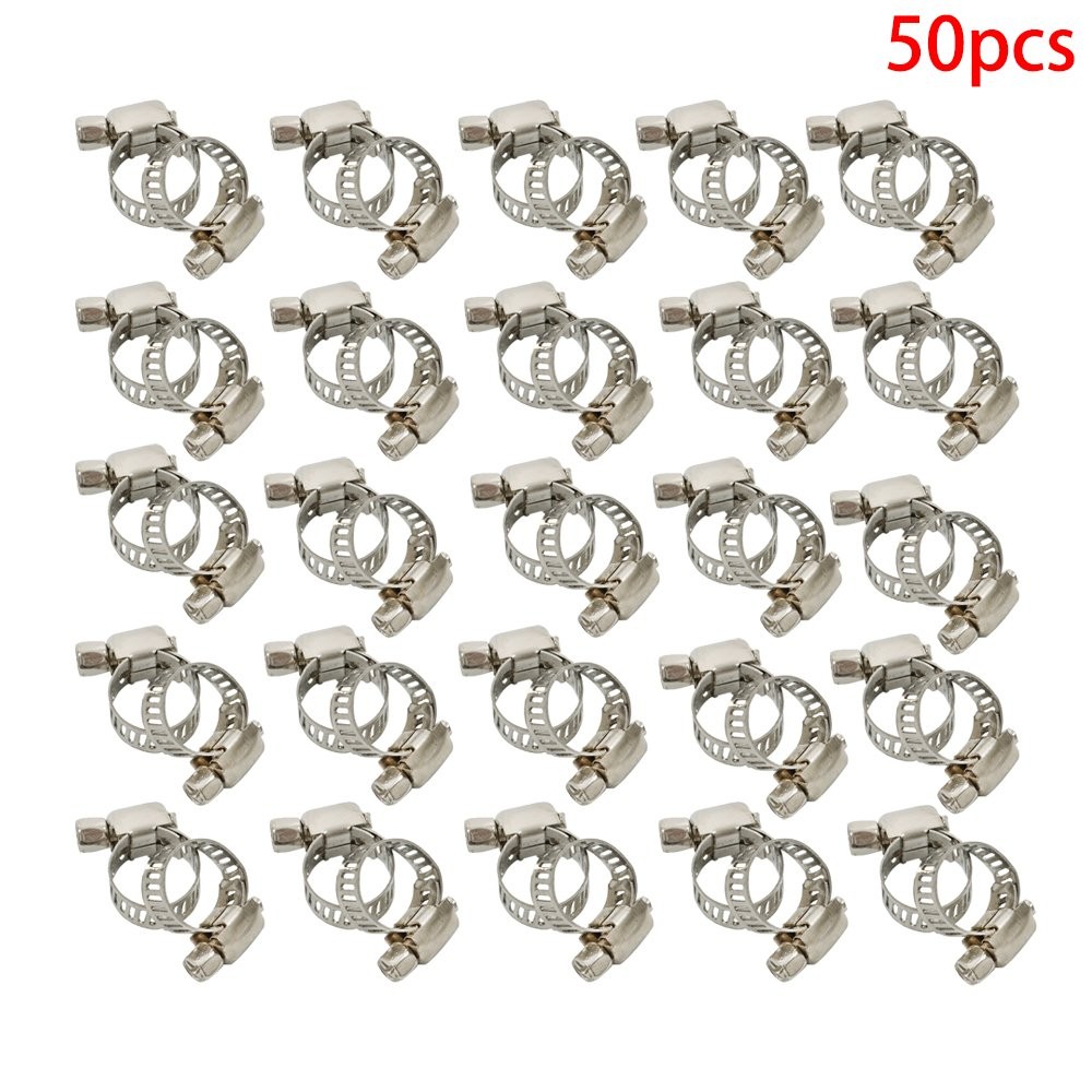 50 Pcs Clamps 3/8In-1/2In Stainless Steel Drive Hose Clamps Fuel Line Worm Clip