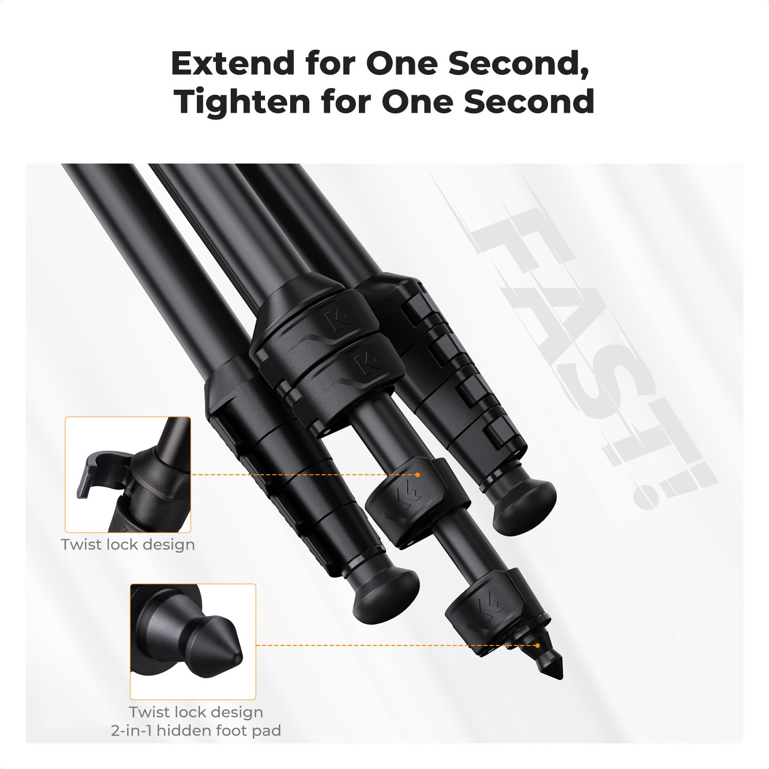 K&F Concept 63" Lightweight Camera Tripod 2-in-1 Rubber Feet + Metal Spikes