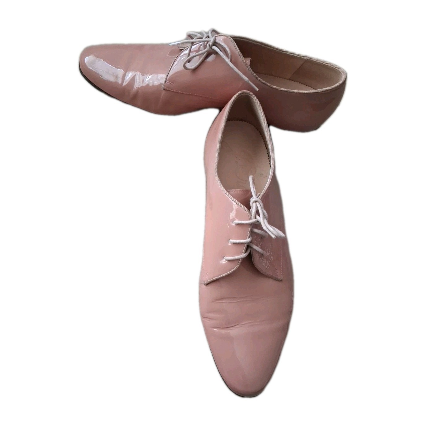 J Crew Patent Leather Oxford Shoes Grosgrain Trim Soft Salmon Pink Sz 10 1/2