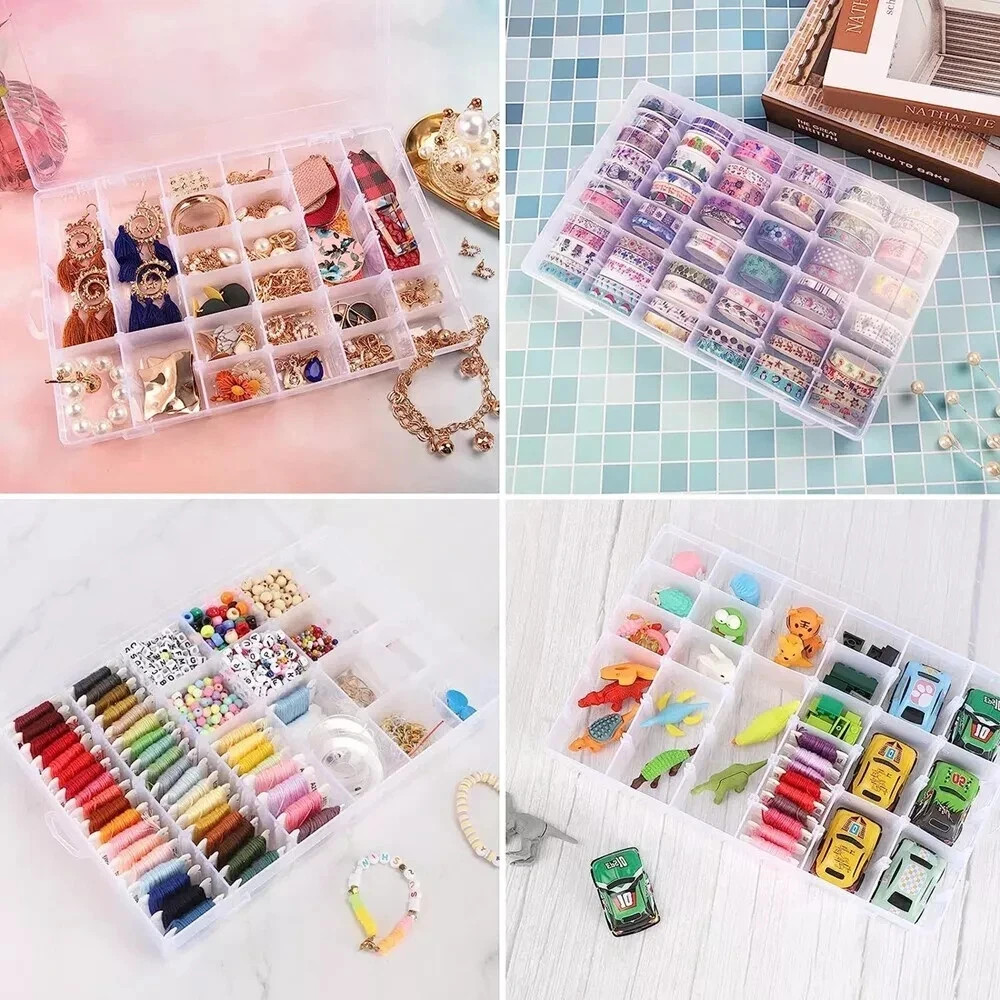 4 Pack 36 Grids Clear Plastic Organizer Box with Adjustable Dividers, Small Craf