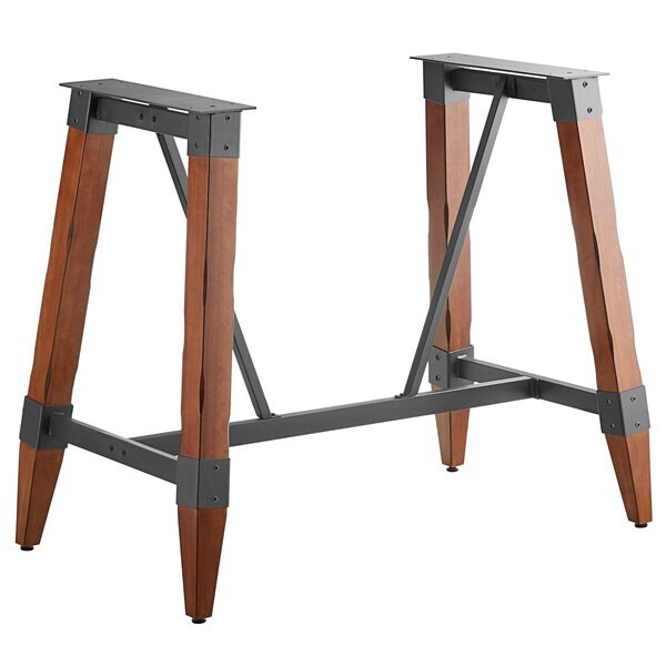 Industrial Style Bar Height Trestle Table Base with Steel Frame & Walnut Wood