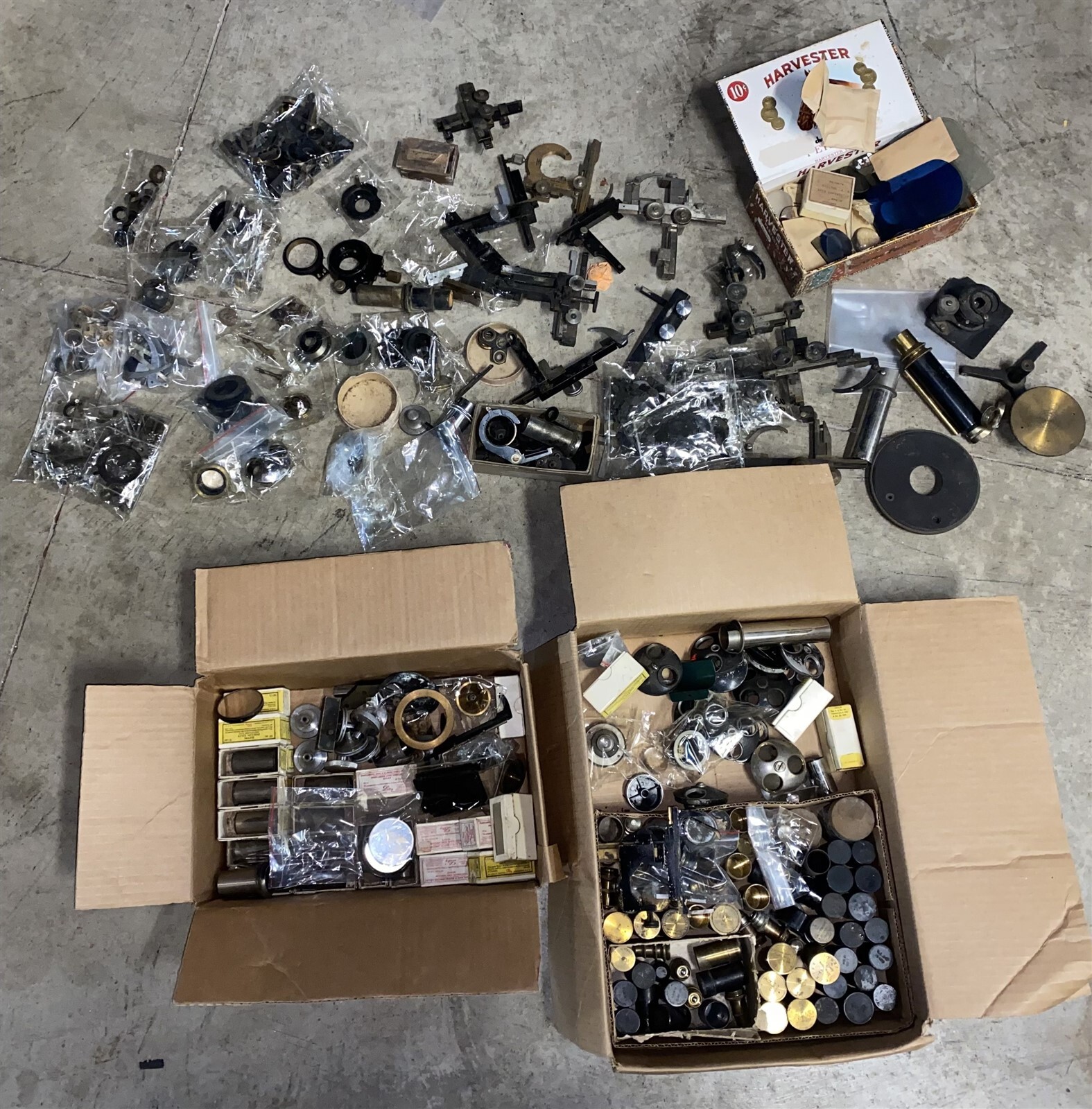 Huge lot of antique Microscope parts 45 pounds of parts