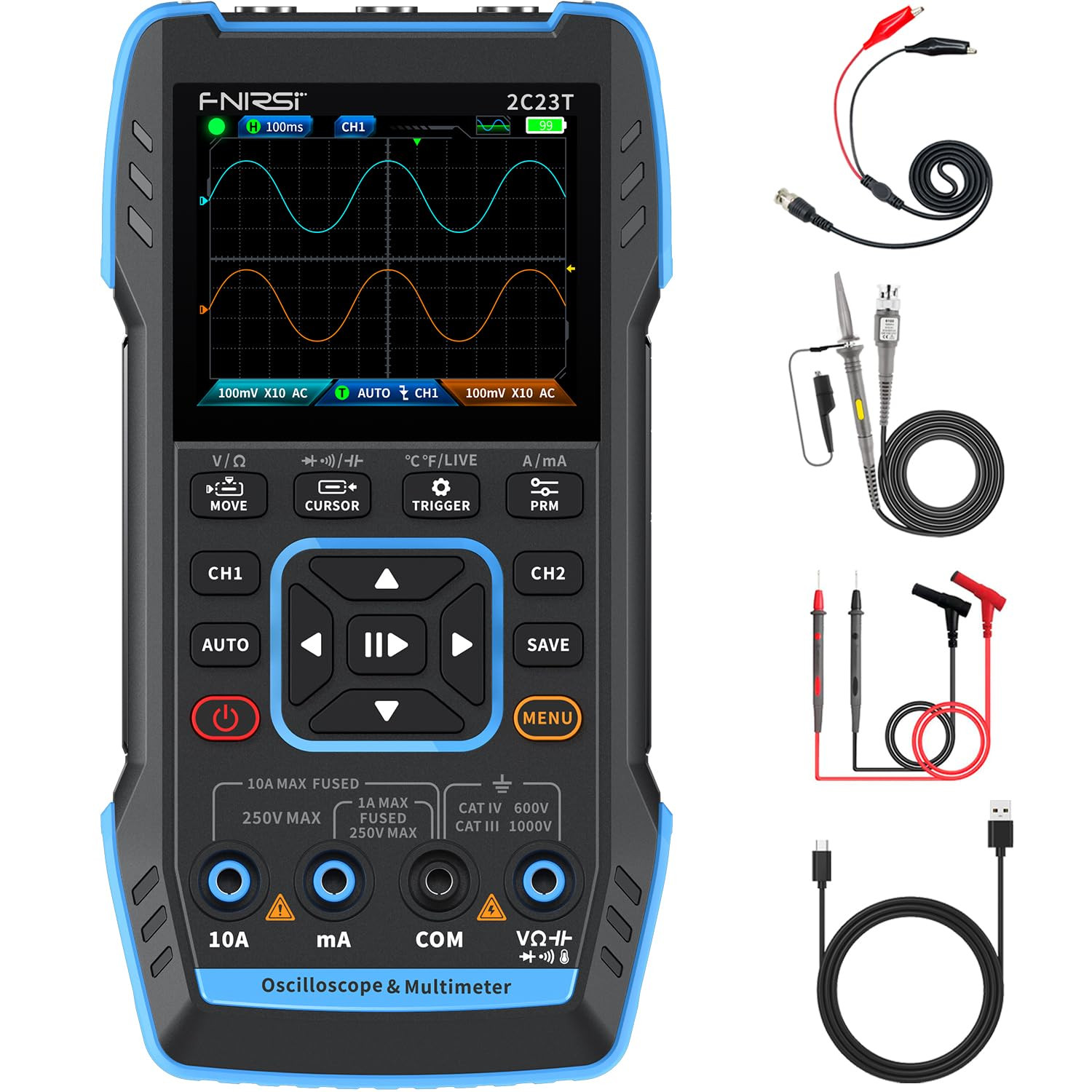 2C23T 3-In-1 10Mhz Oscilloscope Multimeter DDS Signal Generator | 2CH Handheld O