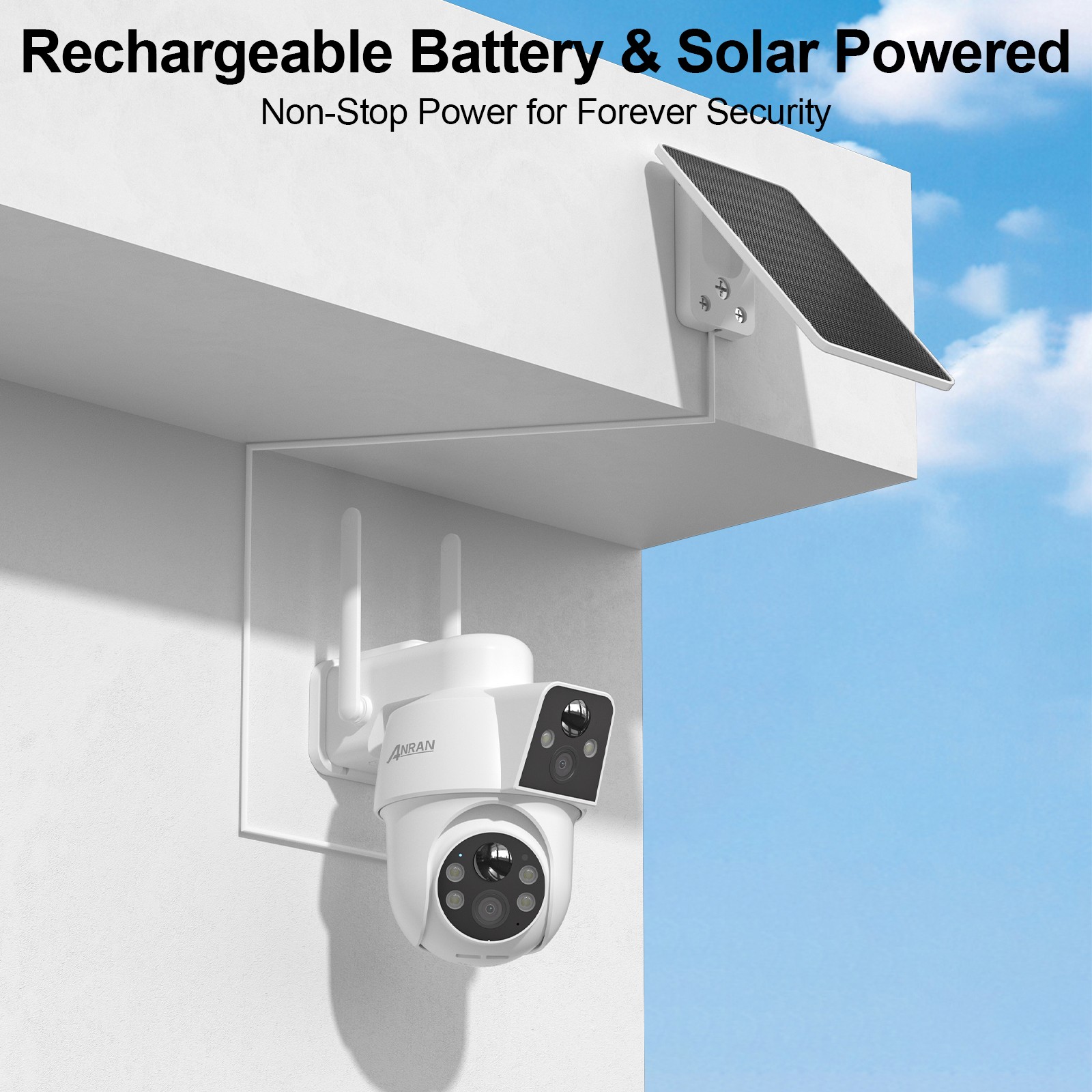 ANRAN Q7 Dual-Lens Solar Wireless Security Camera,360°PTZ Coverage & Color Night