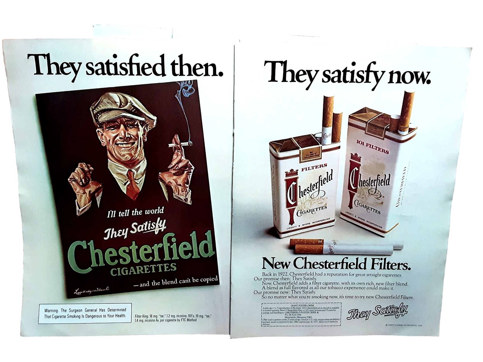 1975 Chesterfield Cigarettes 2 Page Original Print Ad 70s
