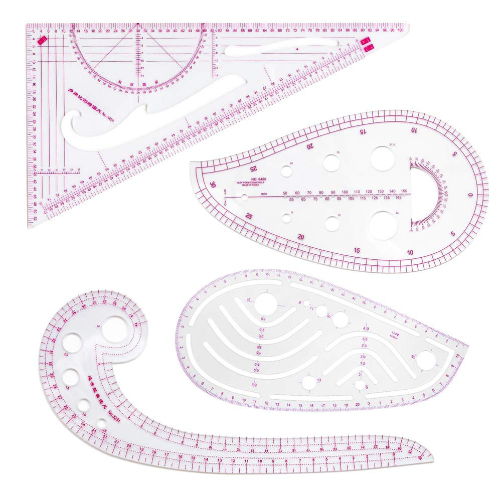 Fashion Clear Metric Sewing Ruler Set, French Curve Pattern Making Ruler Kit for