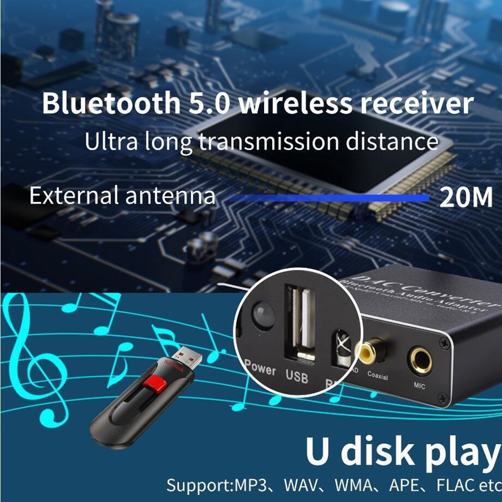 Audio adapter DAC Decoder With Bluetooth 5.0 Receiver Amplifier U-disk Player F