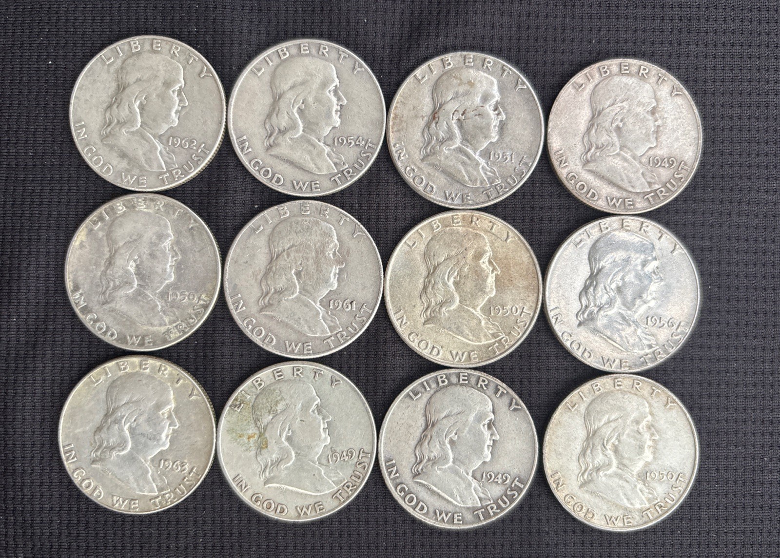 Lot Of 12 Franklin Half Dollars