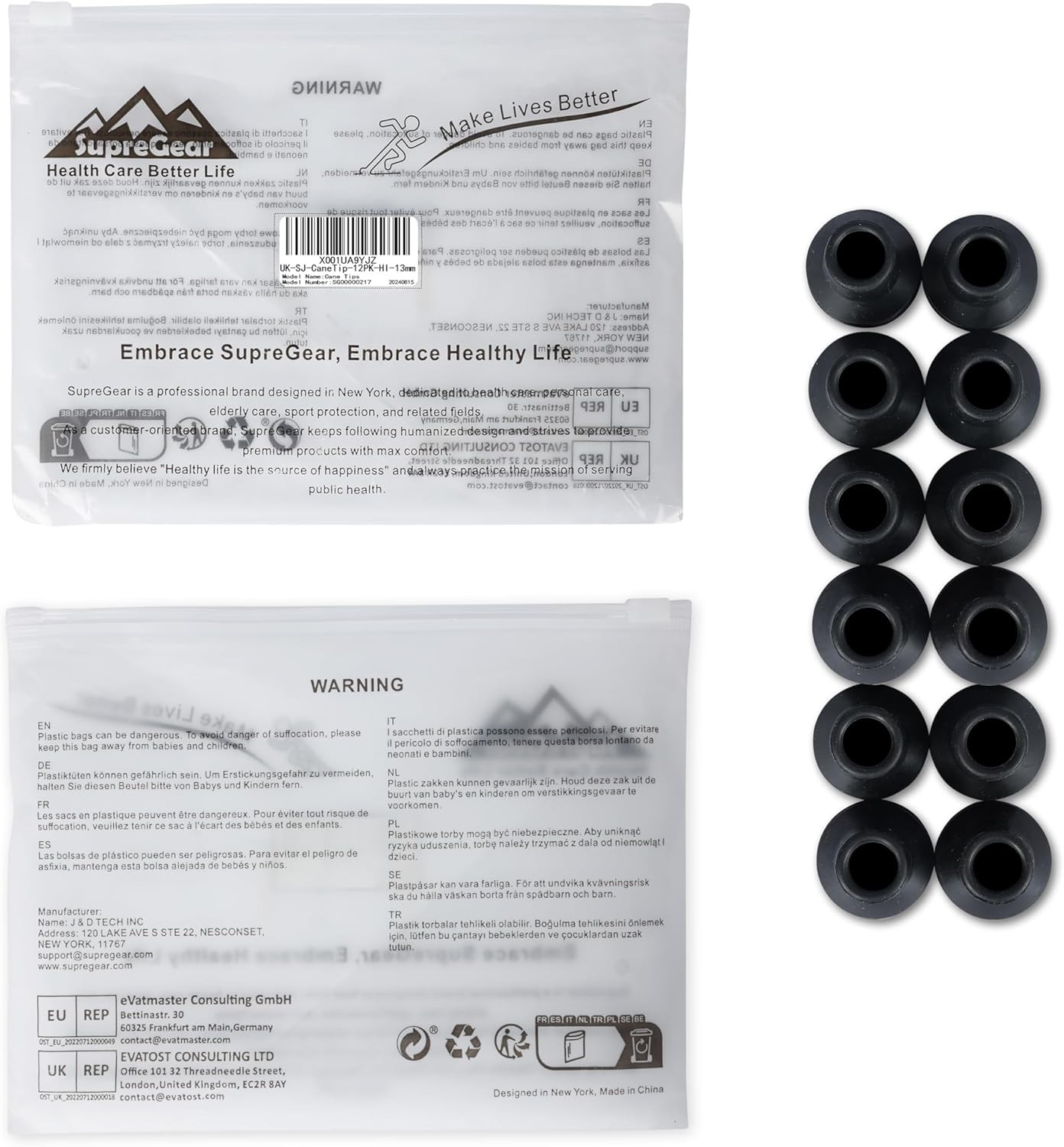 Quad Cane Tips (Set of 12), Rubber Heavy Duty Non-Slip Extreme Grip Cane Replace