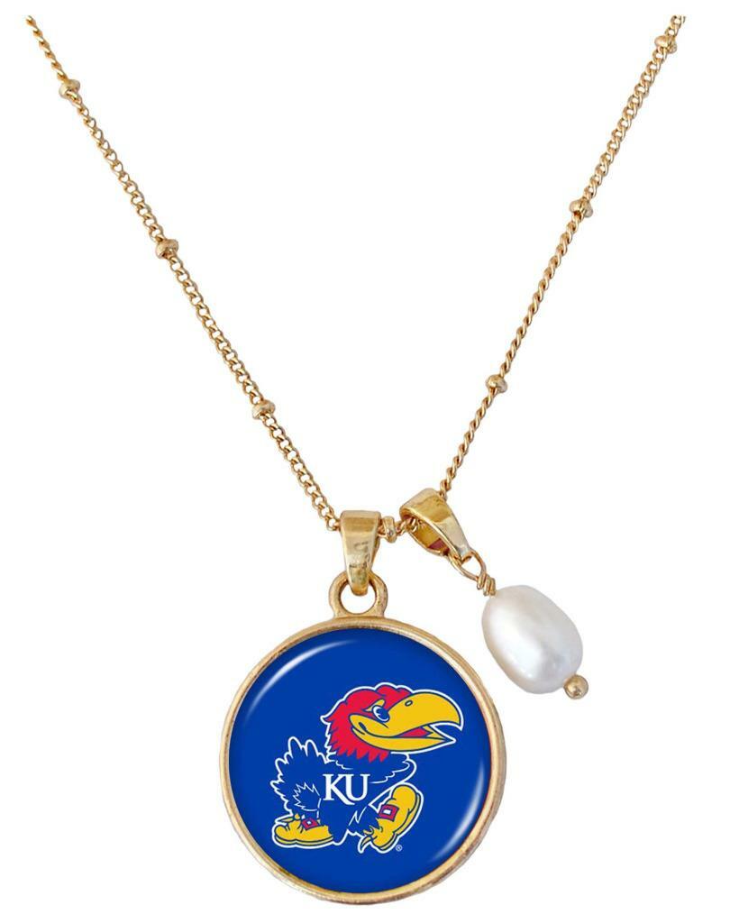 Kansas Jayhawks Diana Gold and Pearl Saturn Necklace Jewelry Gift Blue KU