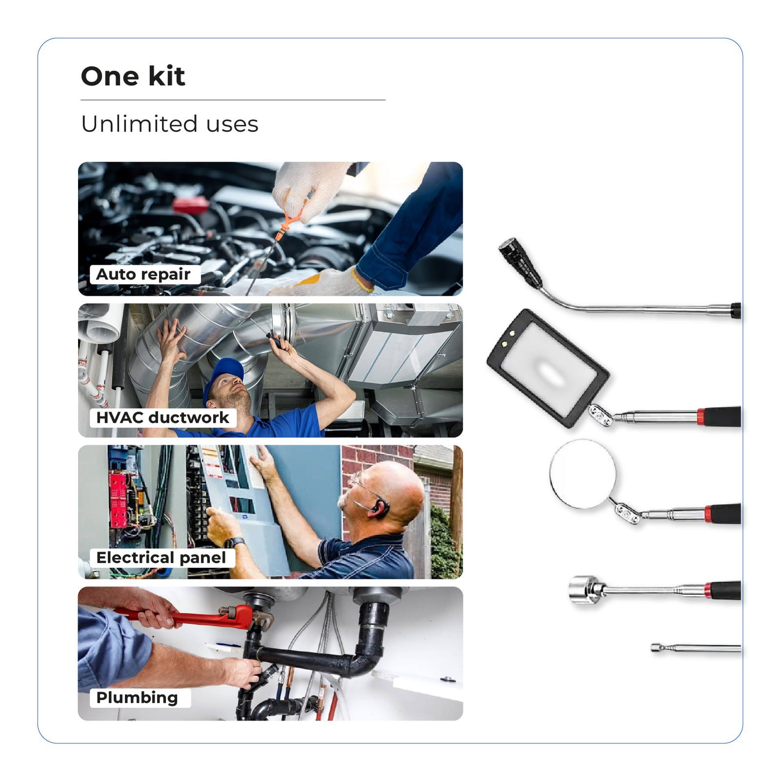 Telescoping Magnetic Pickup Tool Set 5-Piece Inspection Mirror Grabber Kit