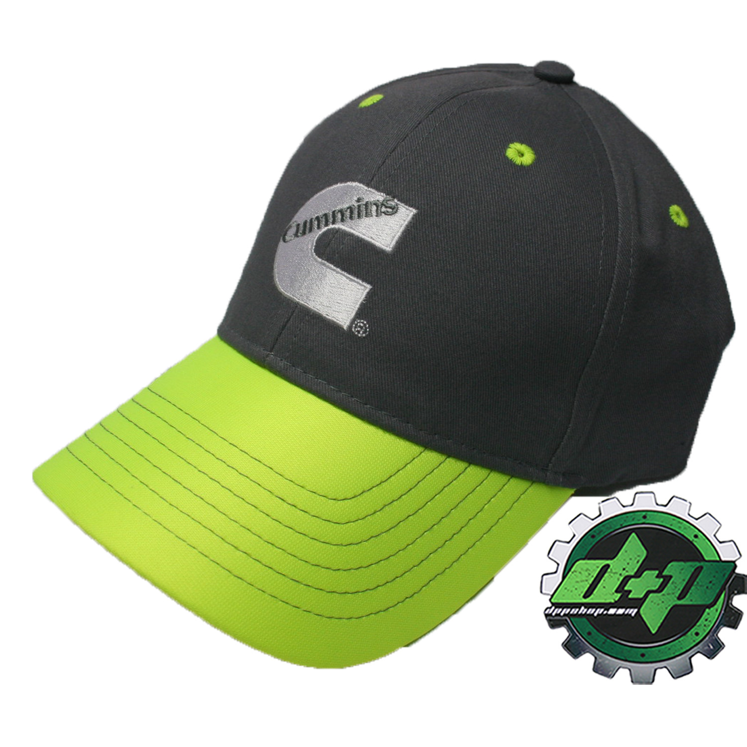 Cummins Gray baseball hat Bright Safety Yellow bill cap hat truck diesel