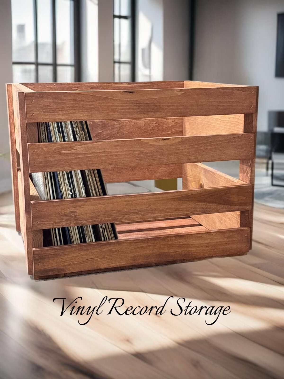 12" Vinyl LP Wooden Crate Record Storage Box Solid Wood – Cherry