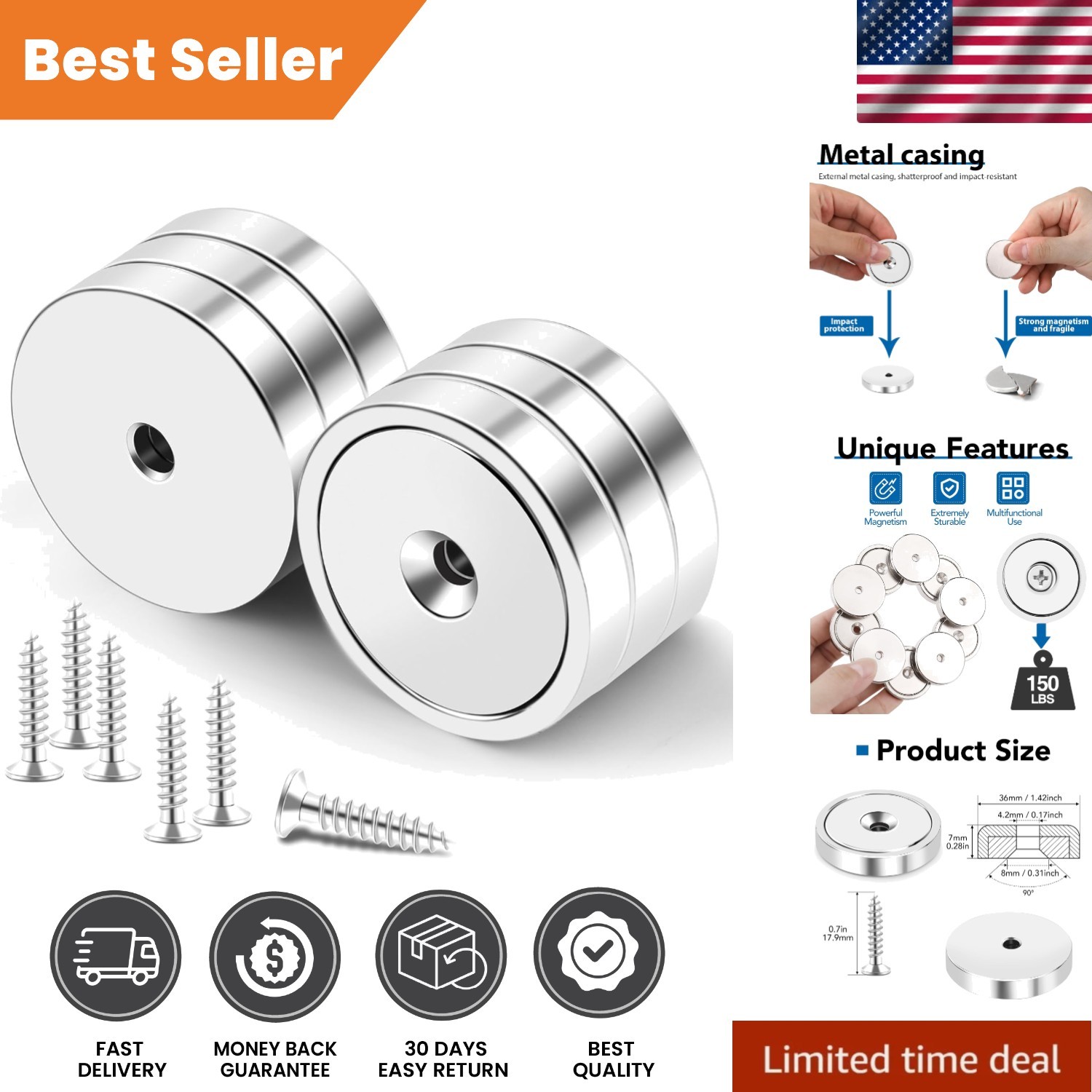 150lb Waterproof Neodymium Cup Magnets - Perfect for Lifting & Hanging