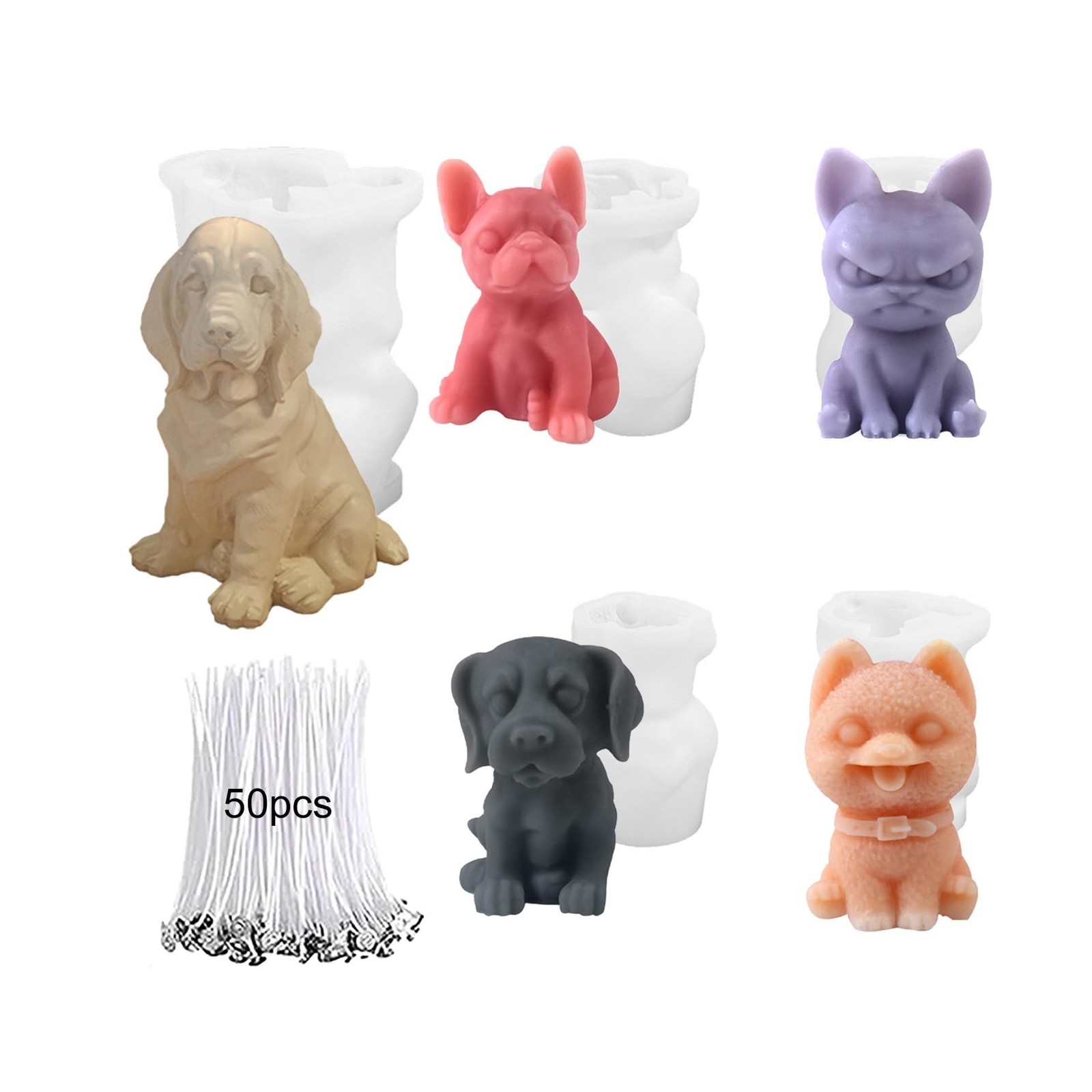 5 PCS Dog Silicone Molds, 3D Animal Resin Candle Soap Making Mo... FAST USA SHIP