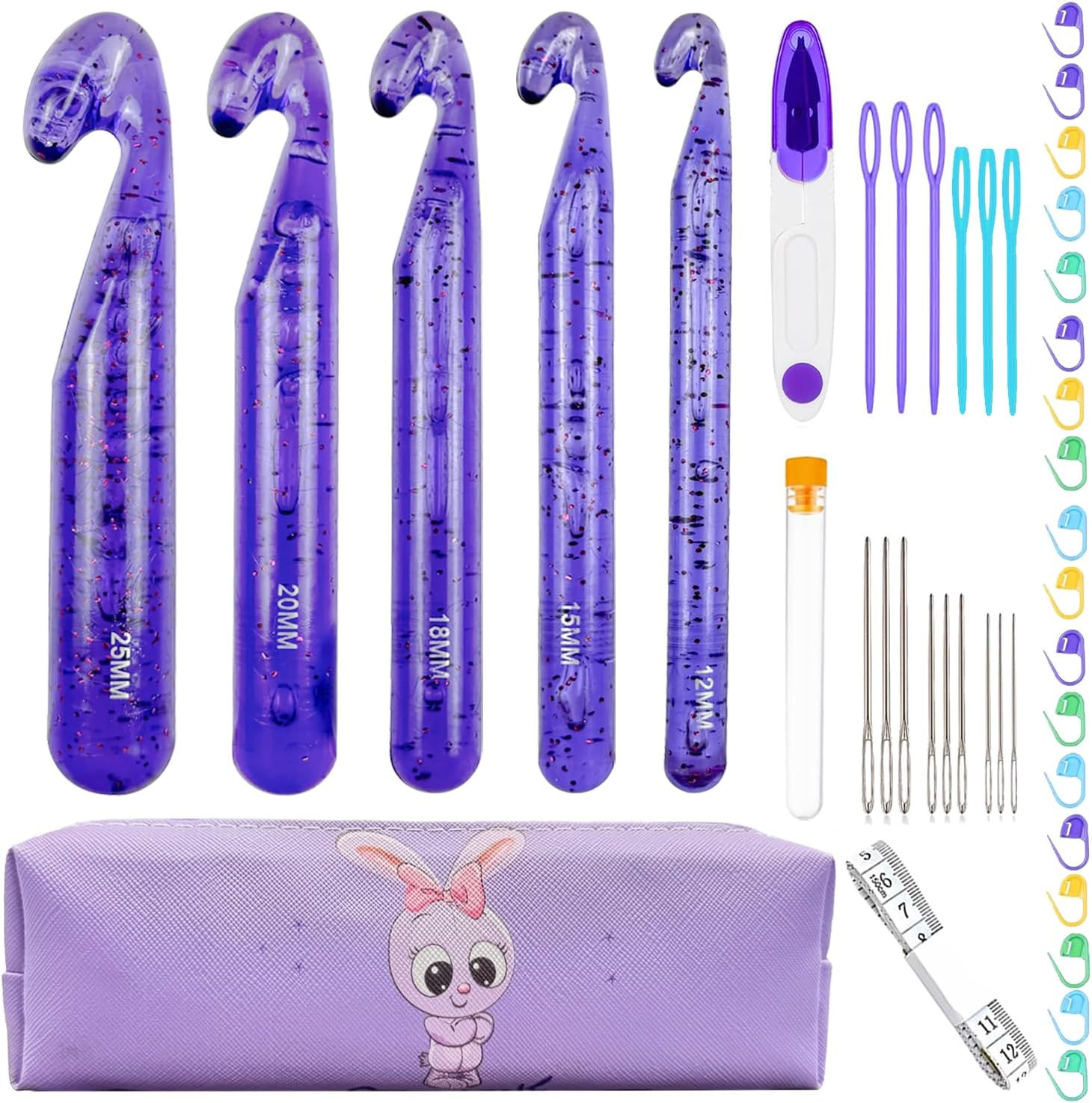 43 Pcs Large Crochet Hooks Set,12mm 15mm 18mm 20mm 25mm Large Crochet Hooks for