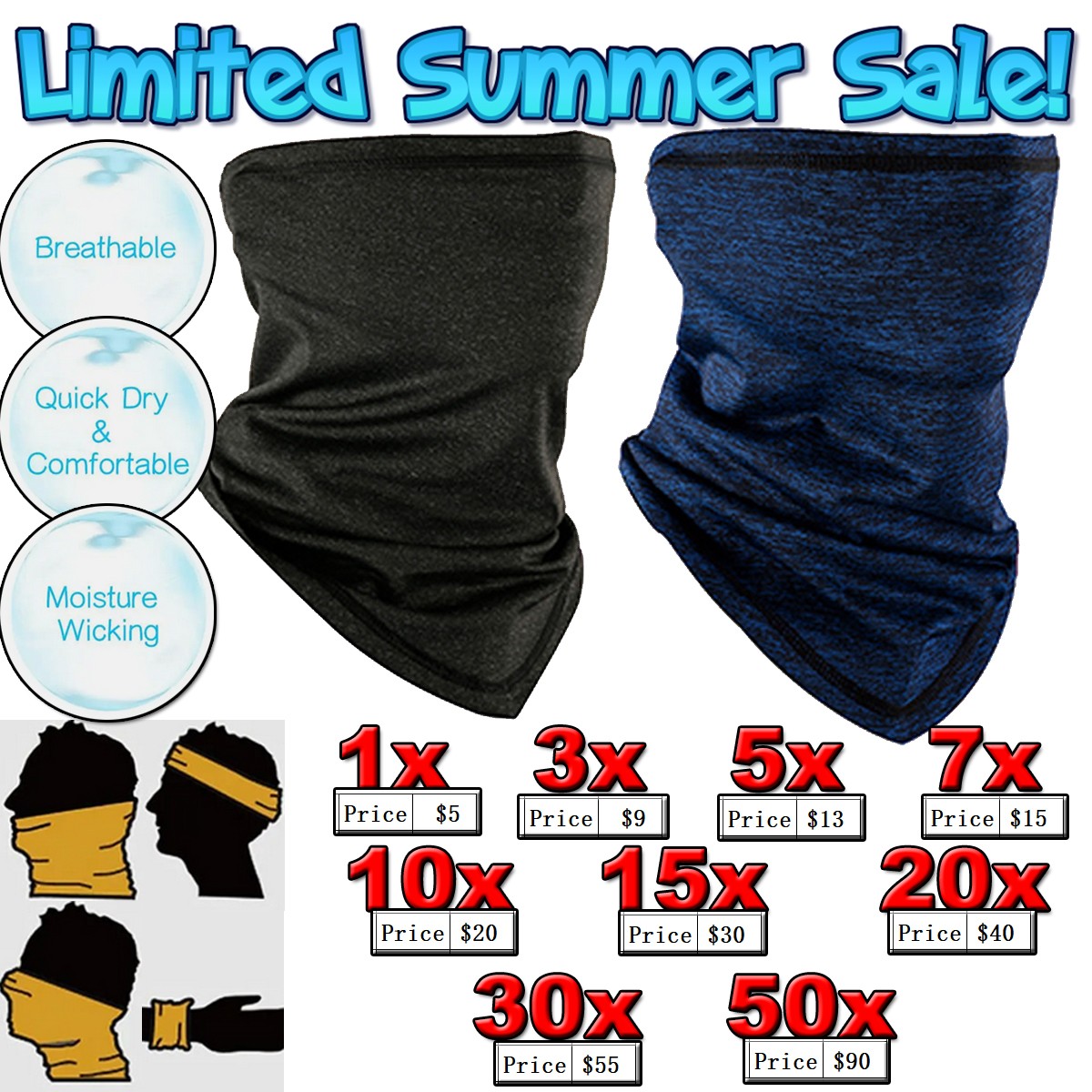 Summer Neck Gaiter Face Cover Breathable Sun-Proof Cooling Mask for Outdoor