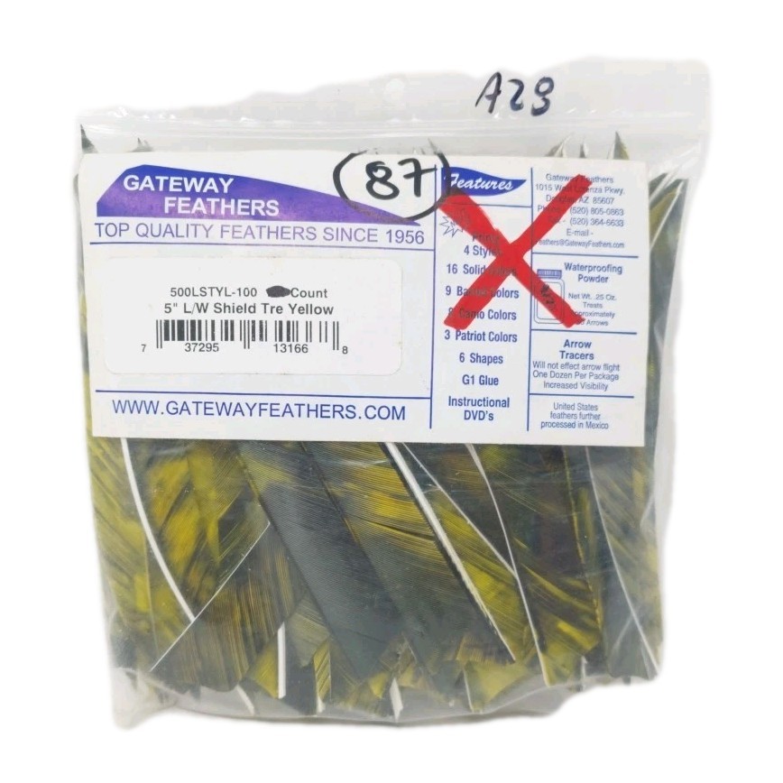 87 Count Gateway Archery Arrow Feathers 5" Left Wing: Shield Camo Tre Yellow